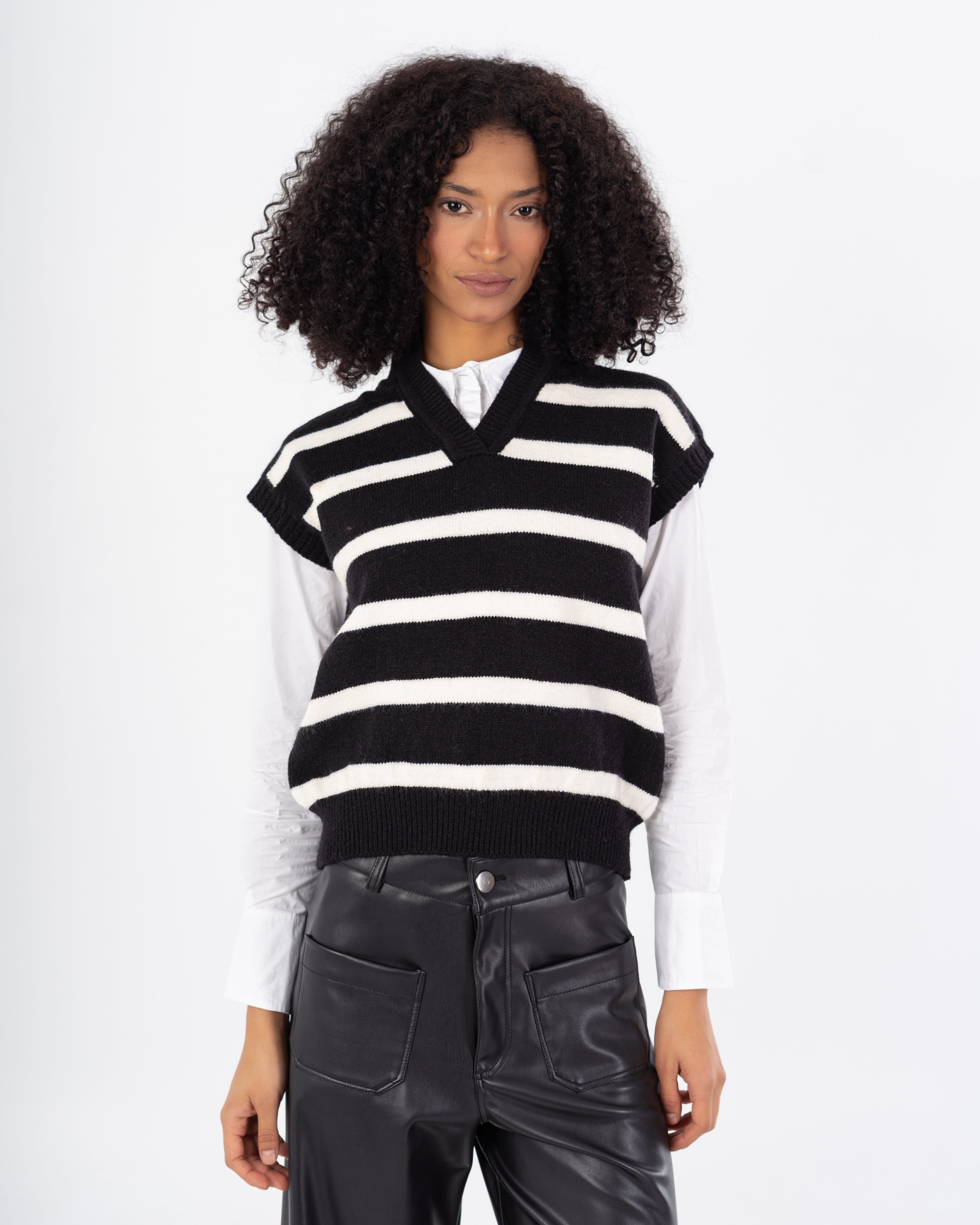 سترة محبوكة - رقبة مدورة (خطوط أفقية)