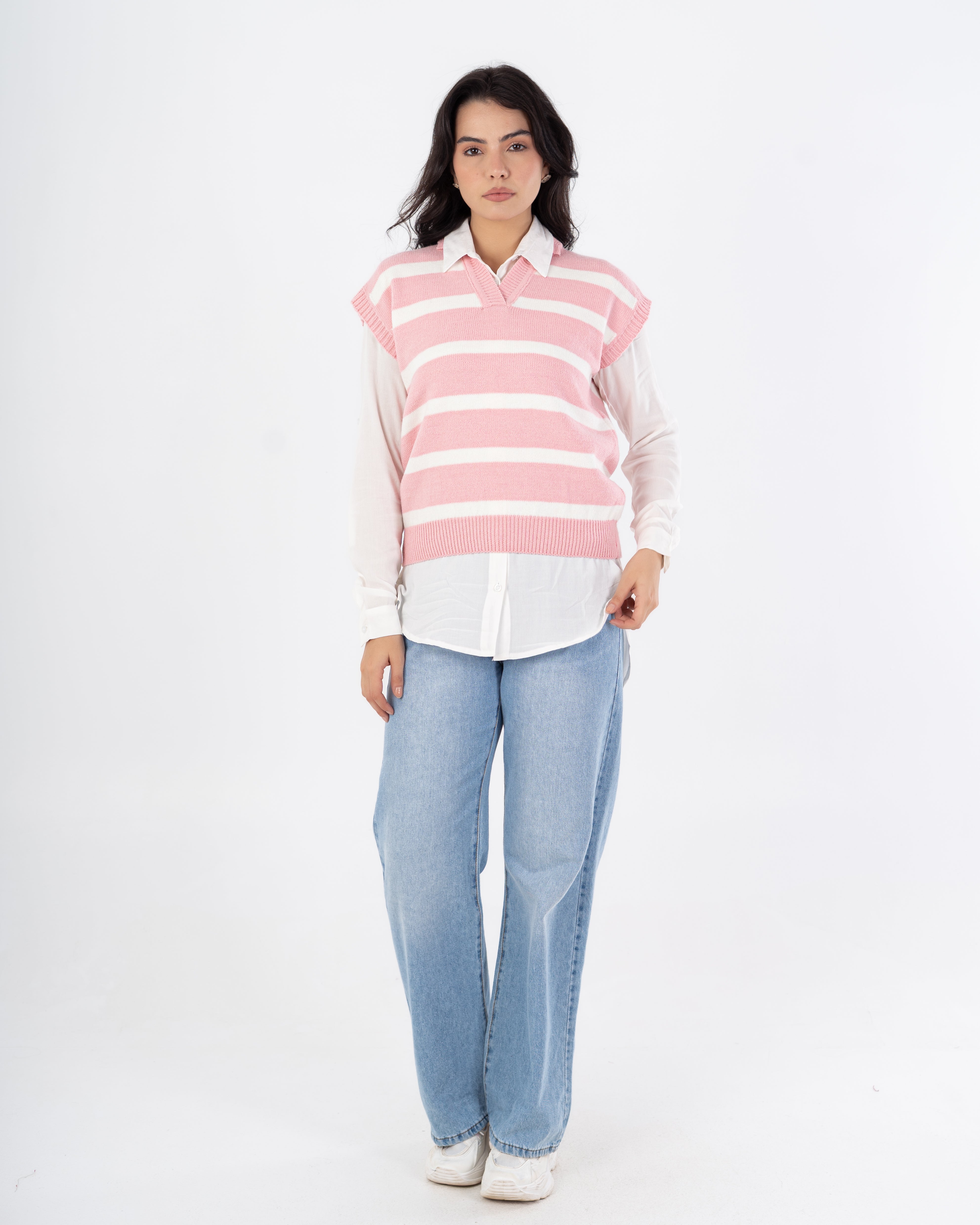 سترة محبوكة - رقبة مدورة (خطوط أفقية)