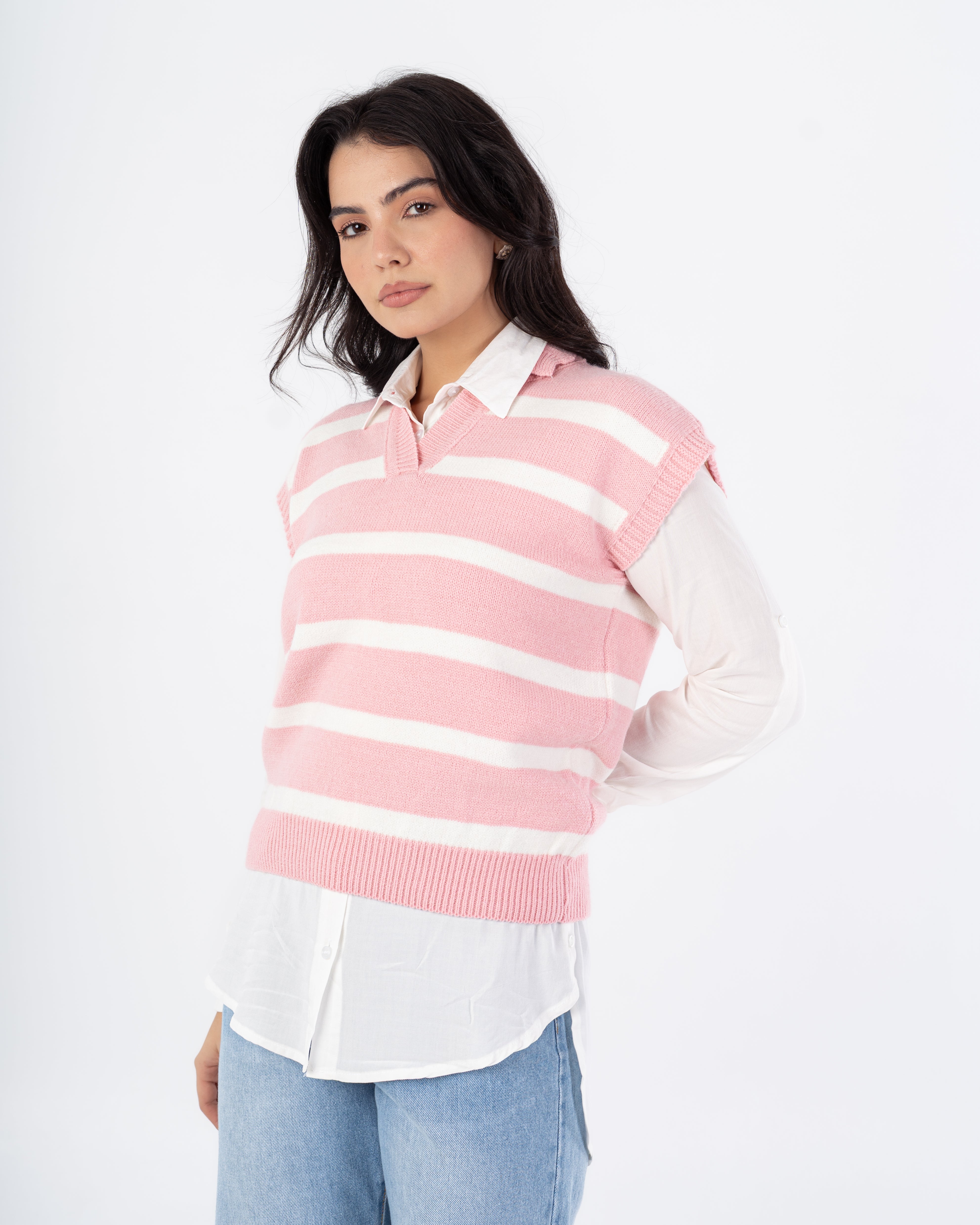 سترة محبوكة - رقبة مدورة (خطوط أفقية)