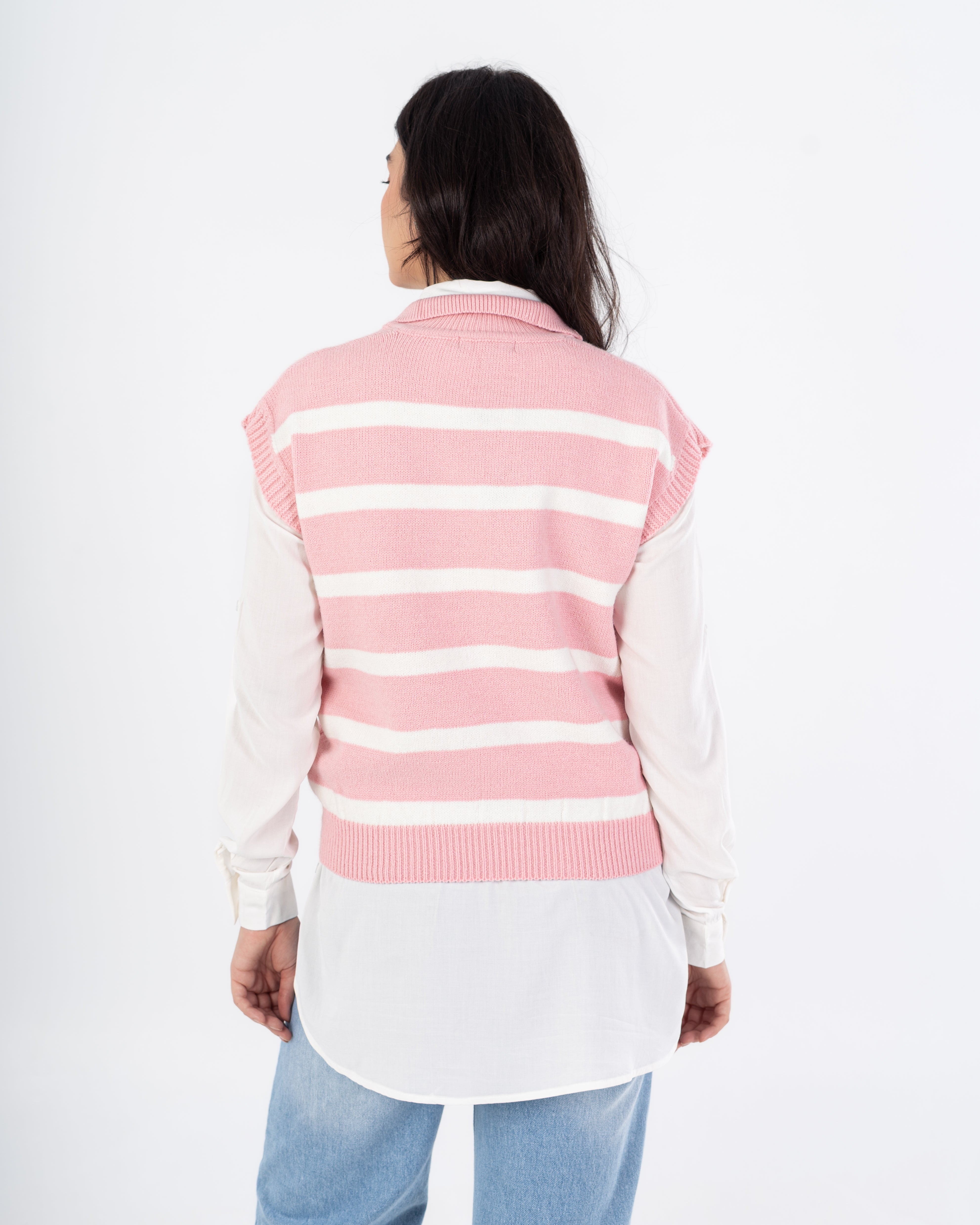 سترة محبوكة - رقبة مدورة (خطوط أفقية)