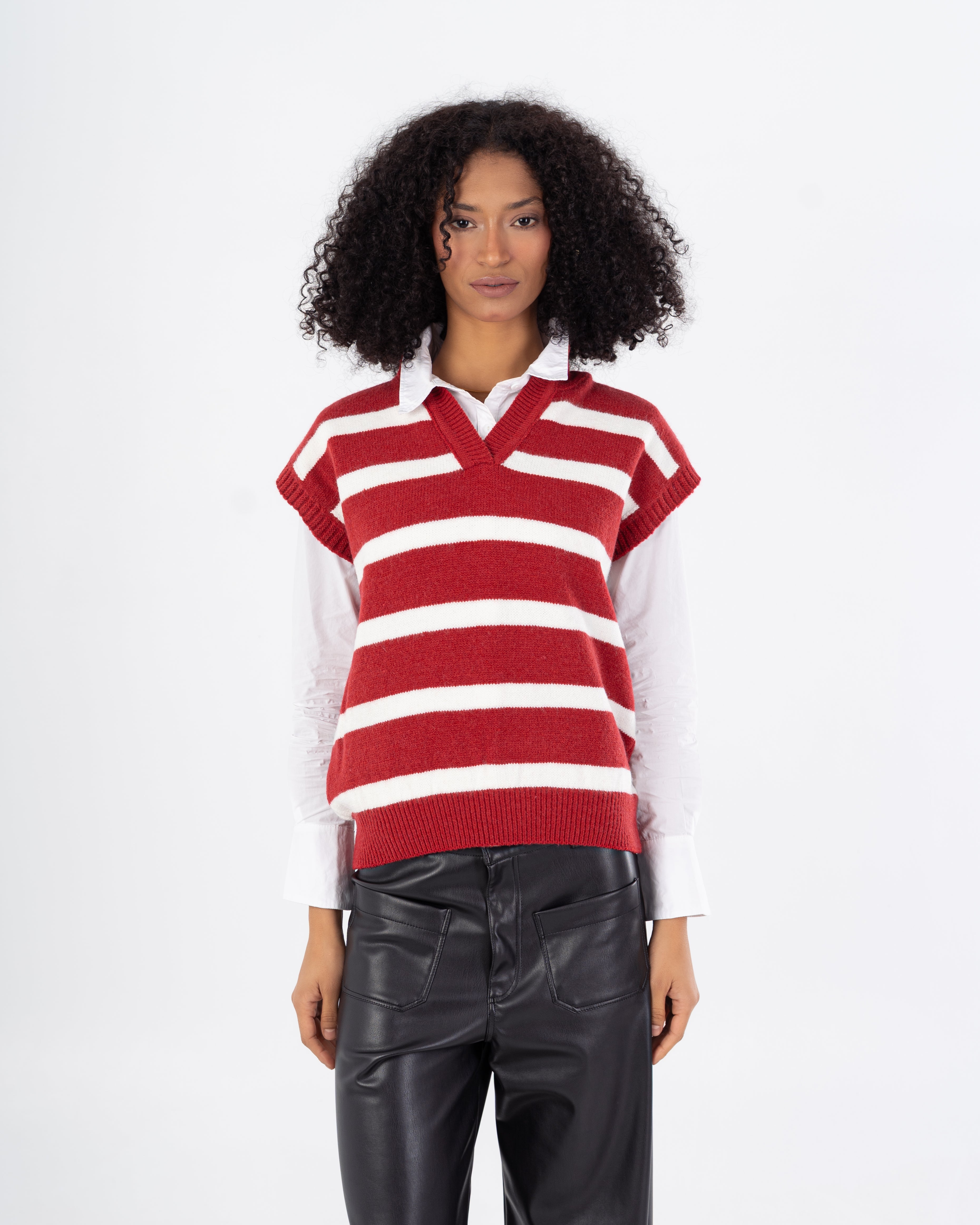 سترة محبوكة - رقبة مدورة (خطوط أفقية)