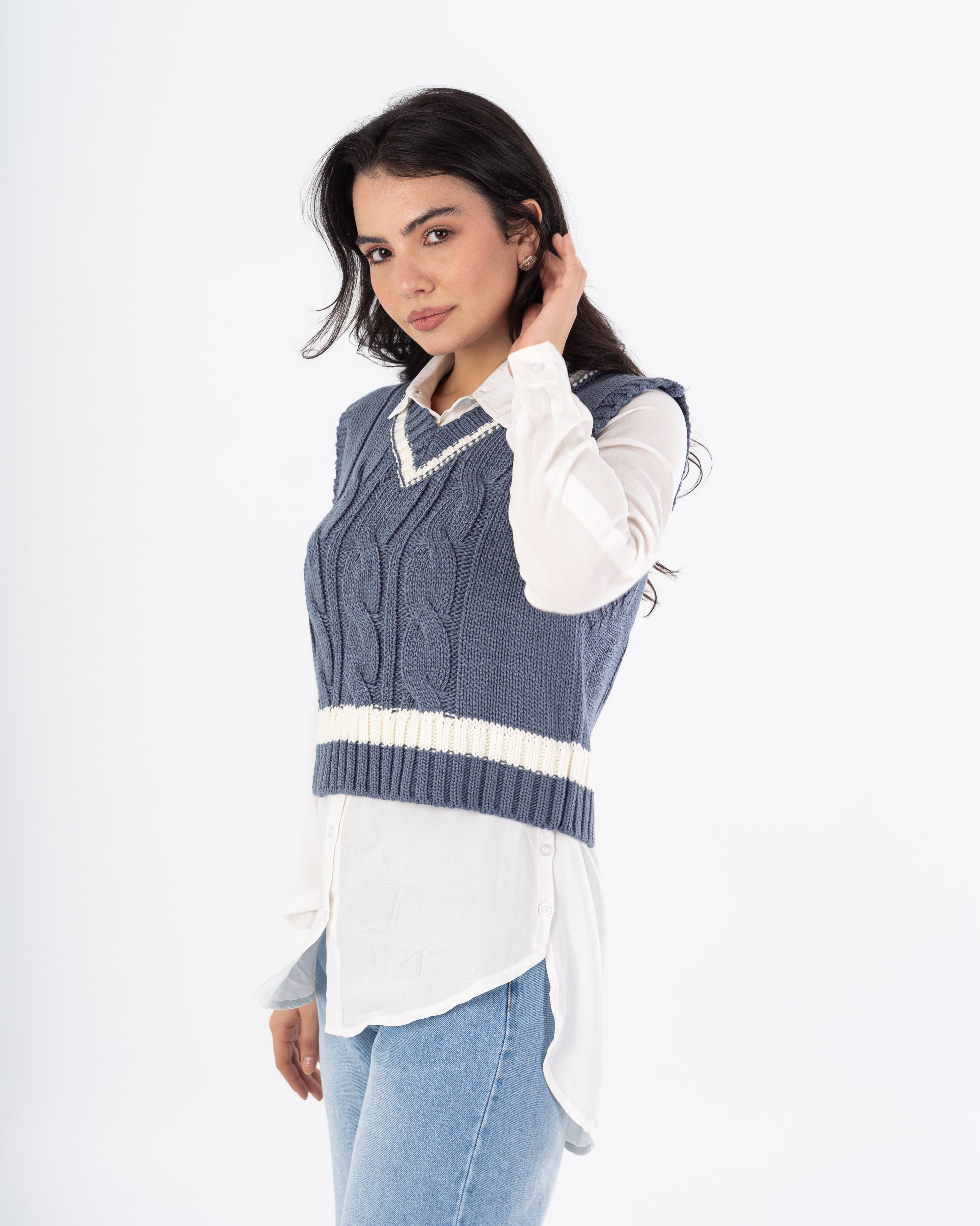 سترة محبوكة – مخططة في المنتصف (الخصر)