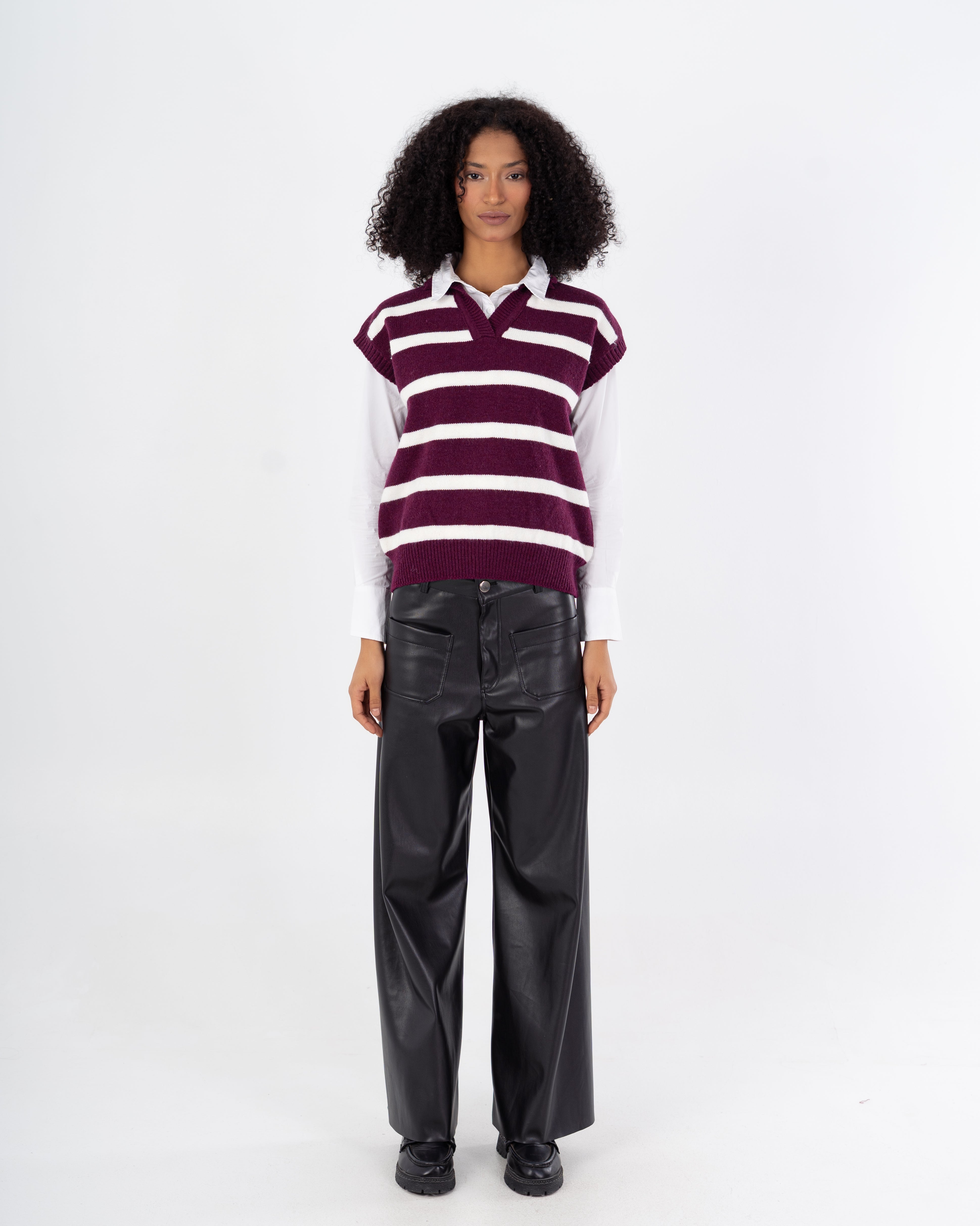 سترة محبوكة - رقبة مدورة (خطوط أفقية)