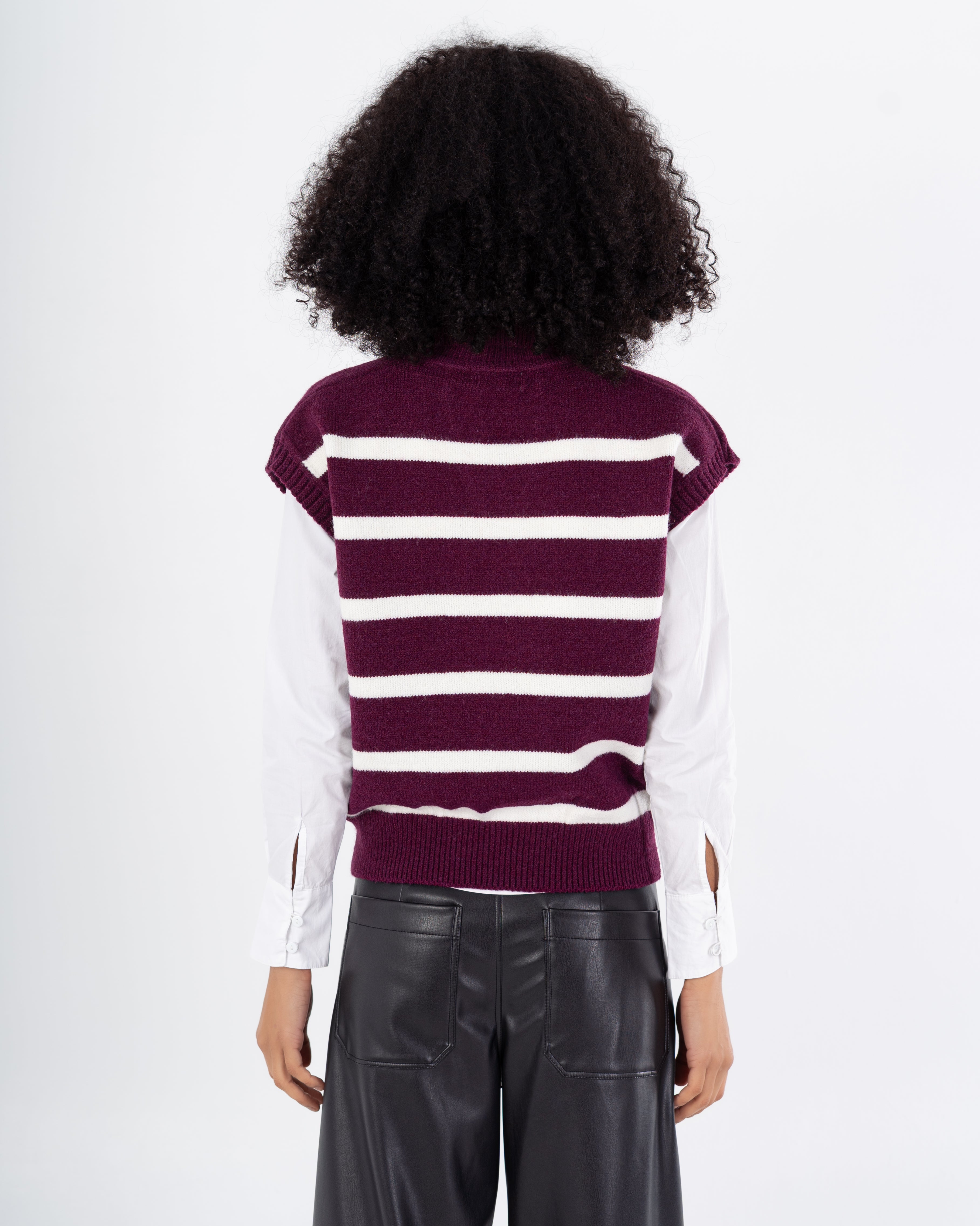 سترة محبوكة - رقبة مدورة (خطوط أفقية)