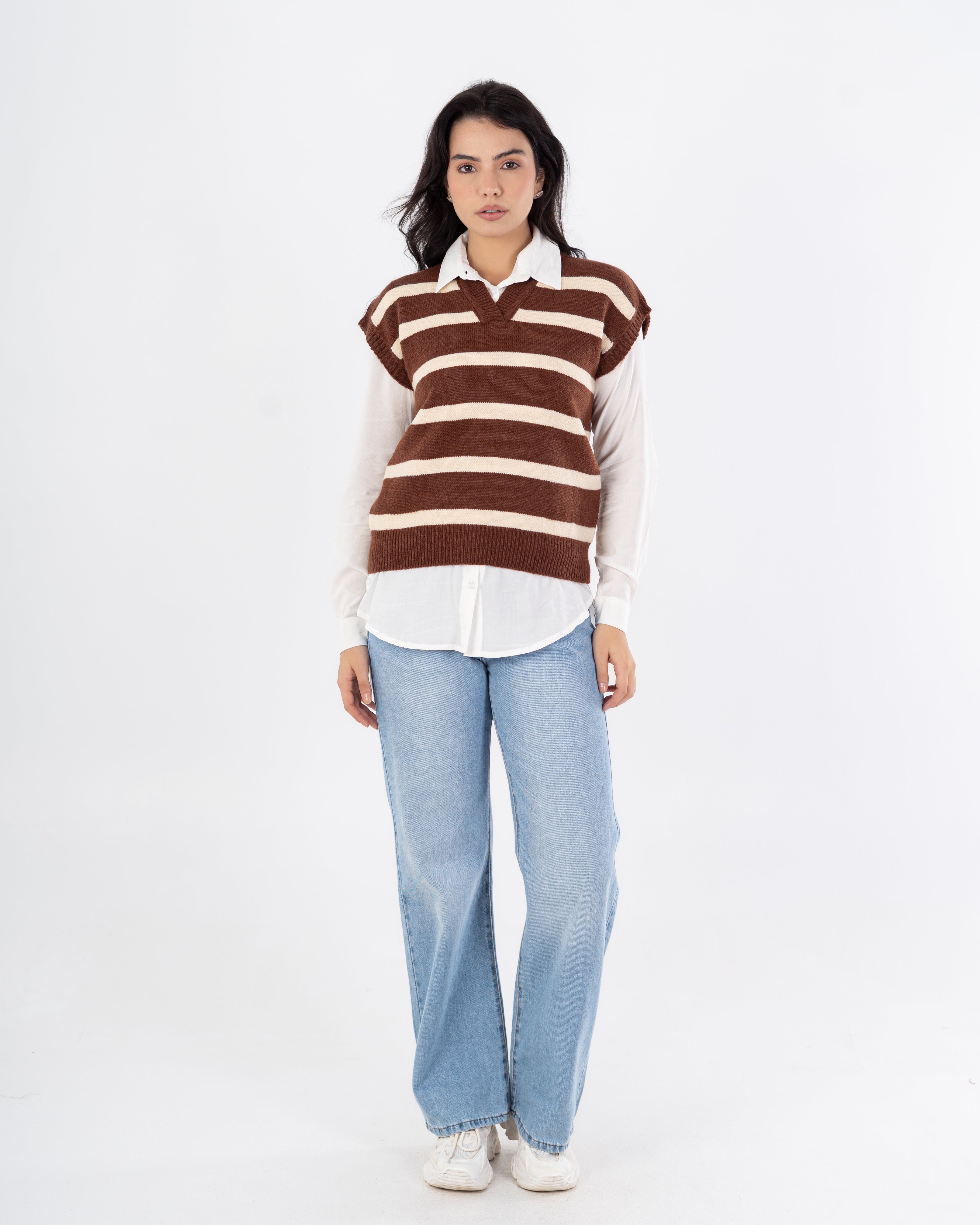 سترة محبوكة - رقبة مدورة (خطوط أفقية)