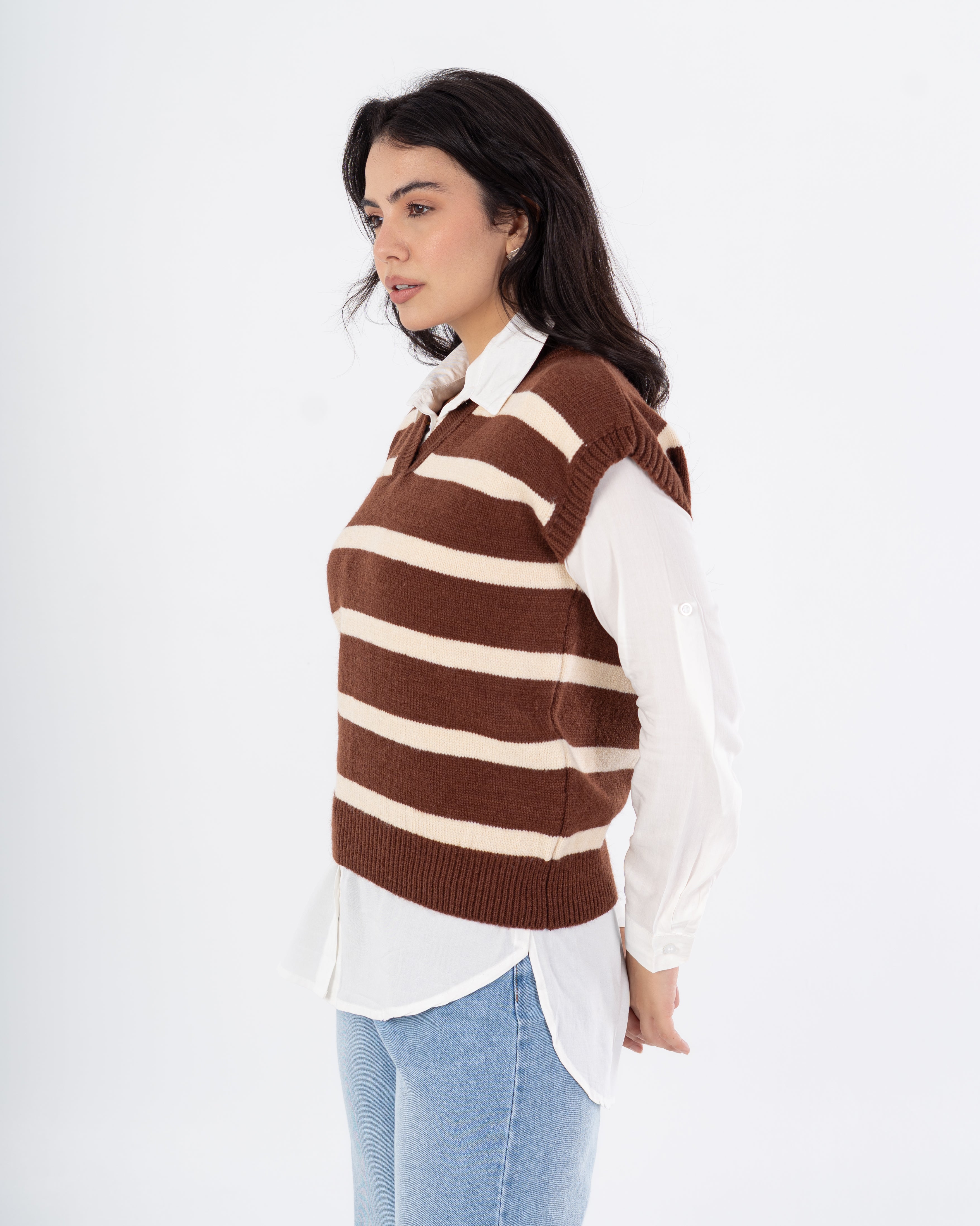 سترة محبوكة - رقبة مدورة (خطوط أفقية)