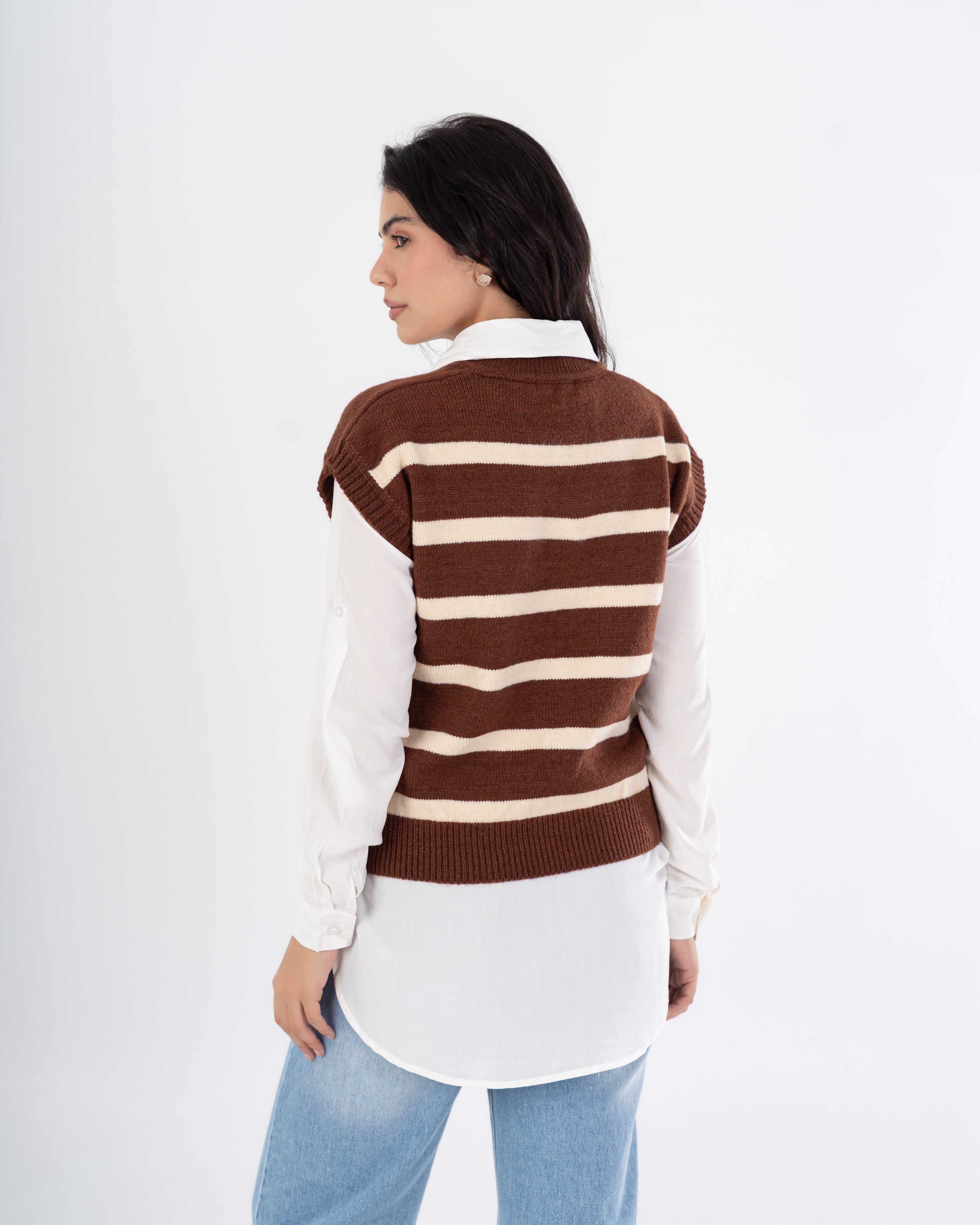 سترة محبوكة - رقبة مدورة (خطوط أفقية)