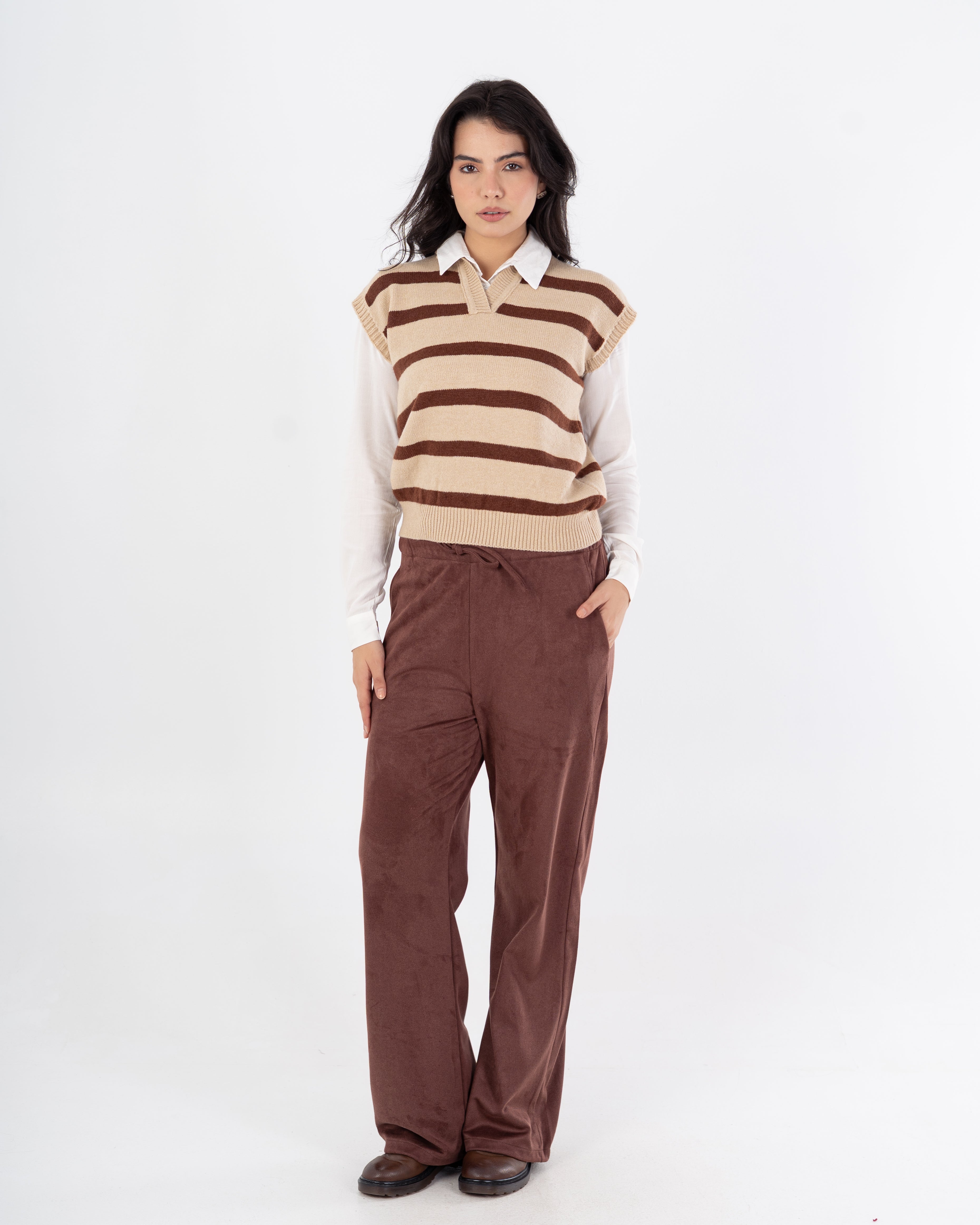 سترة محبوكة - رقبة مدورة (خطوط أفقية)