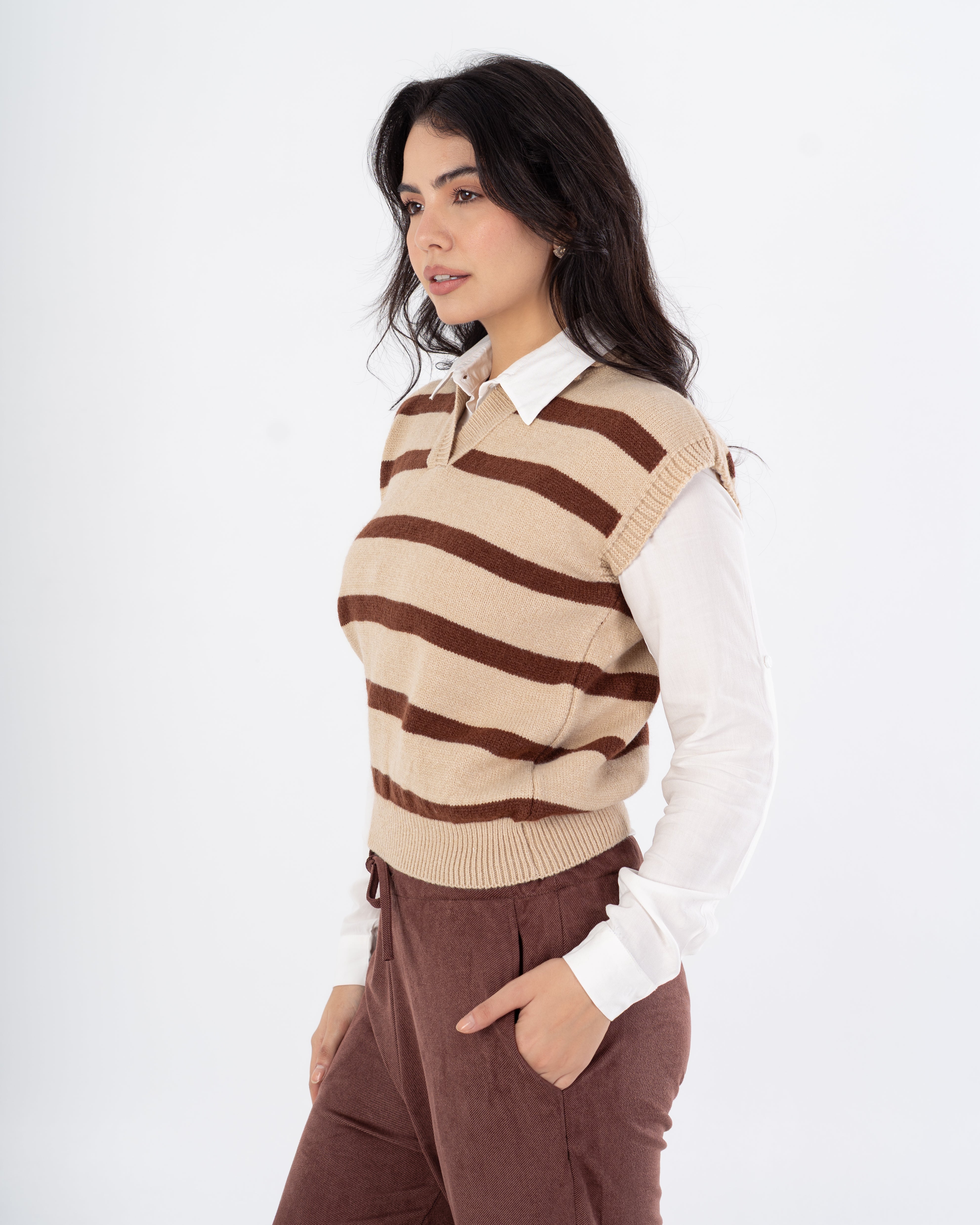 سترة محبوكة - رقبة مدورة (خطوط أفقية)