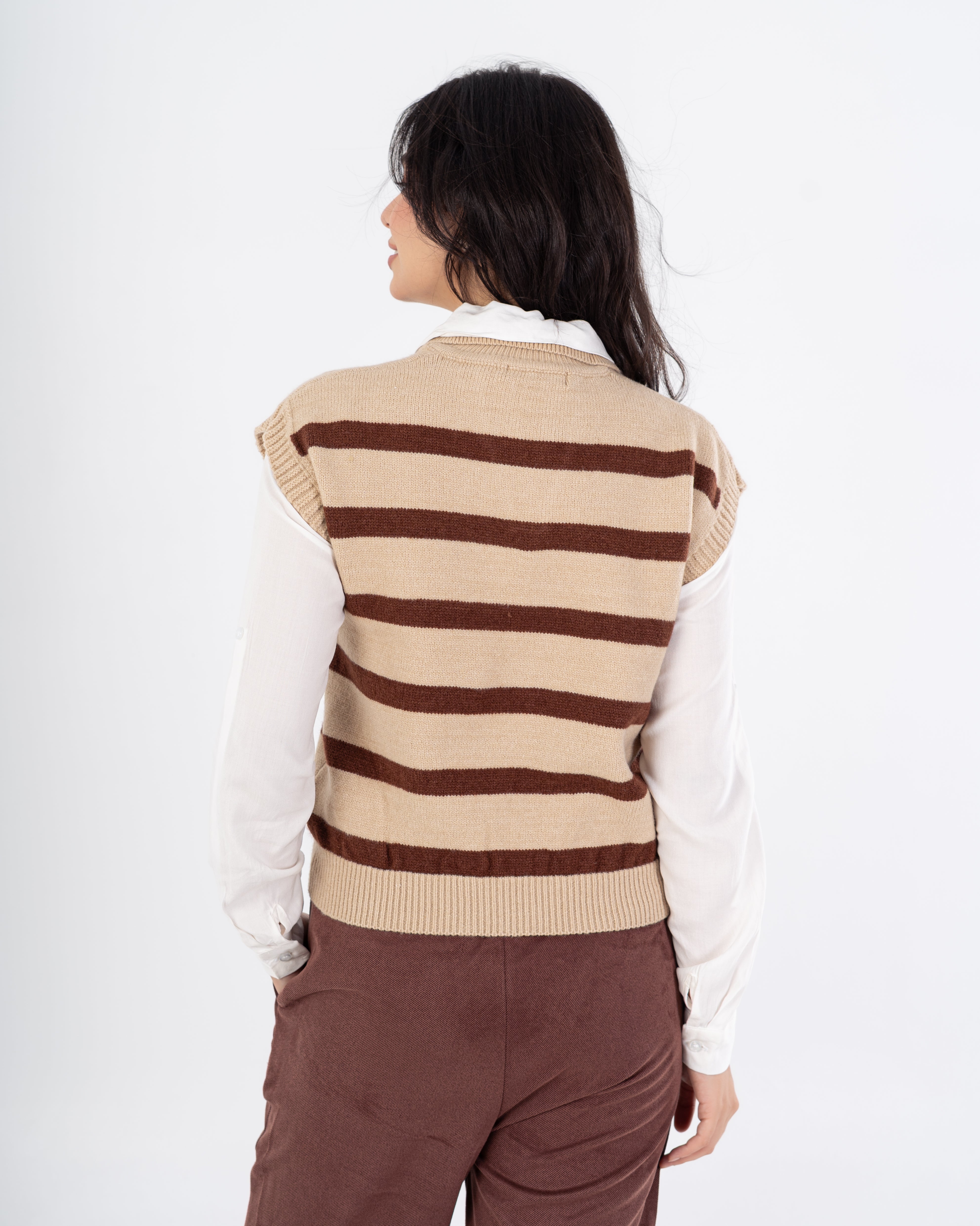 سترة محبوكة - رقبة مدورة (خطوط أفقية)