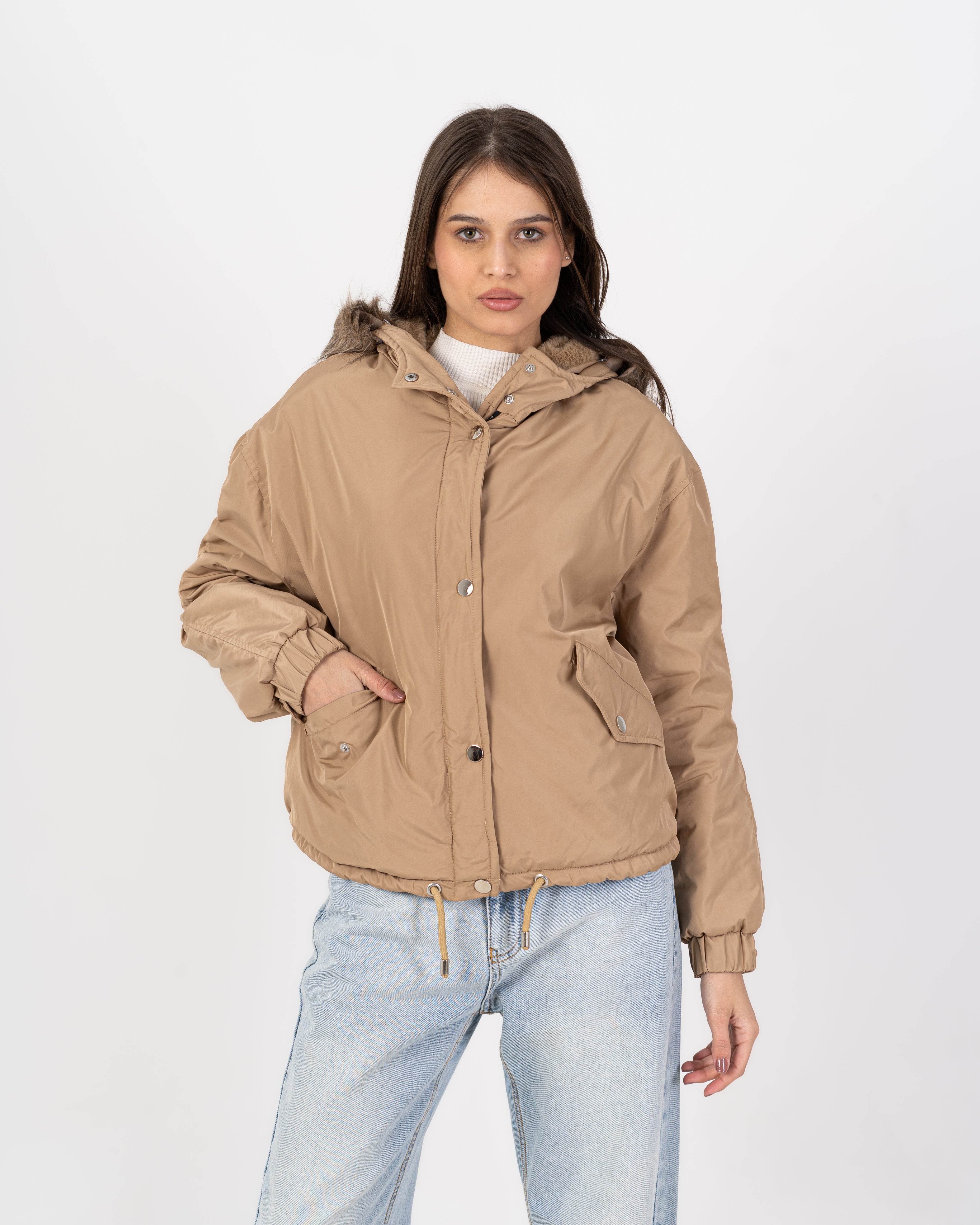 Waterproof Jacket With - Fur Hood (Slit Pocket)