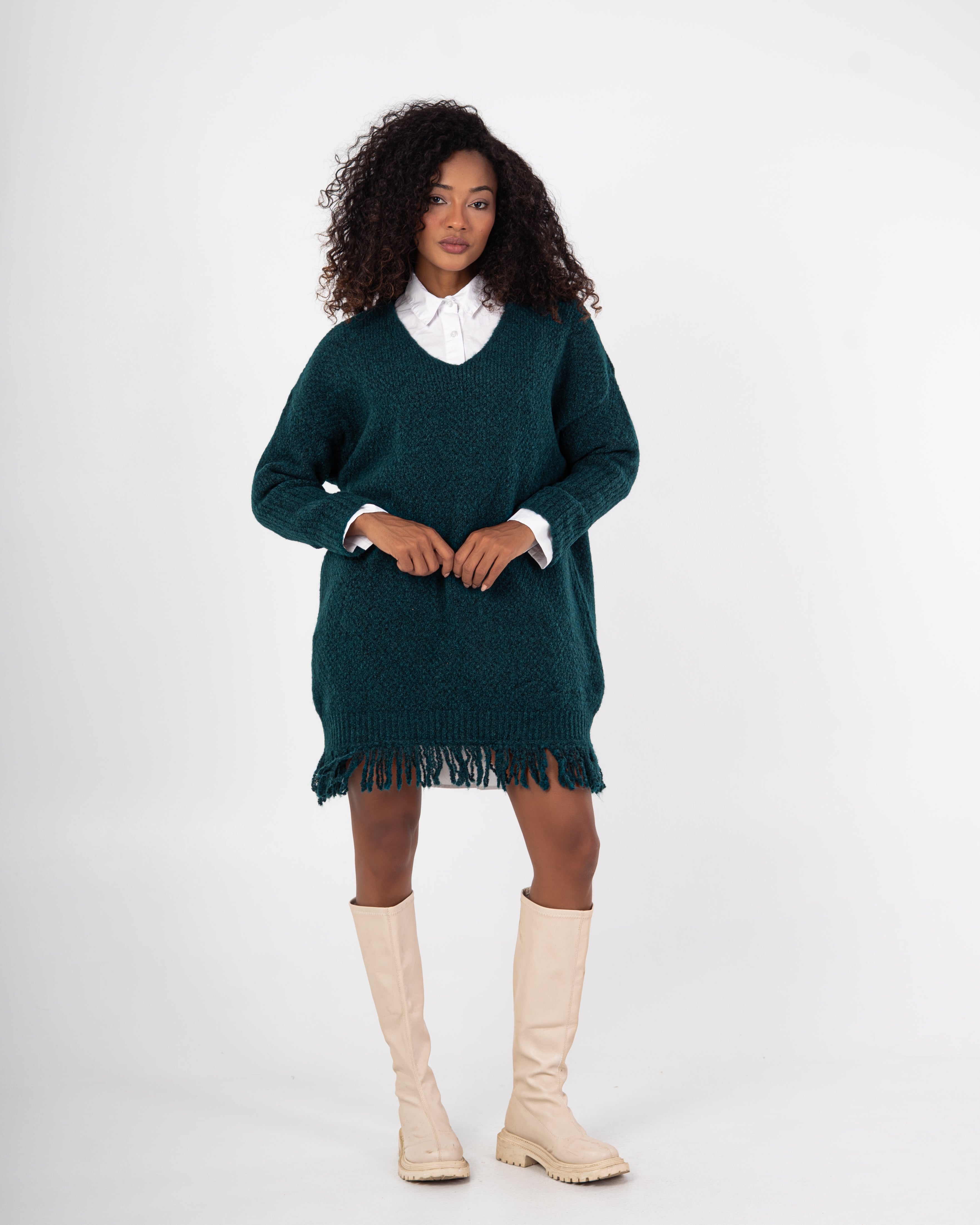 Knitwear Pullover – Plain Long Wide Neck
