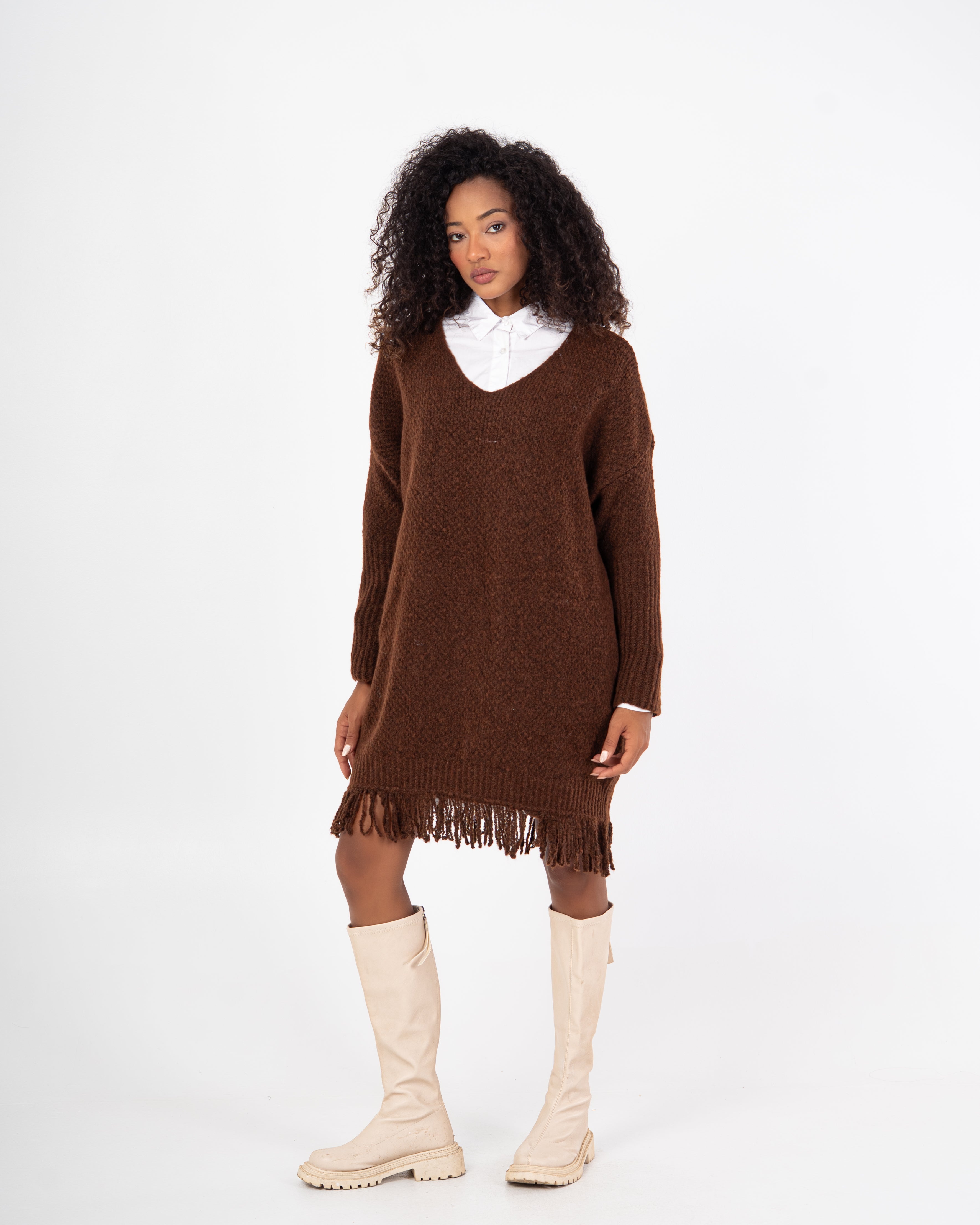 Knitwear Pullover – Plain Long Wide Neck