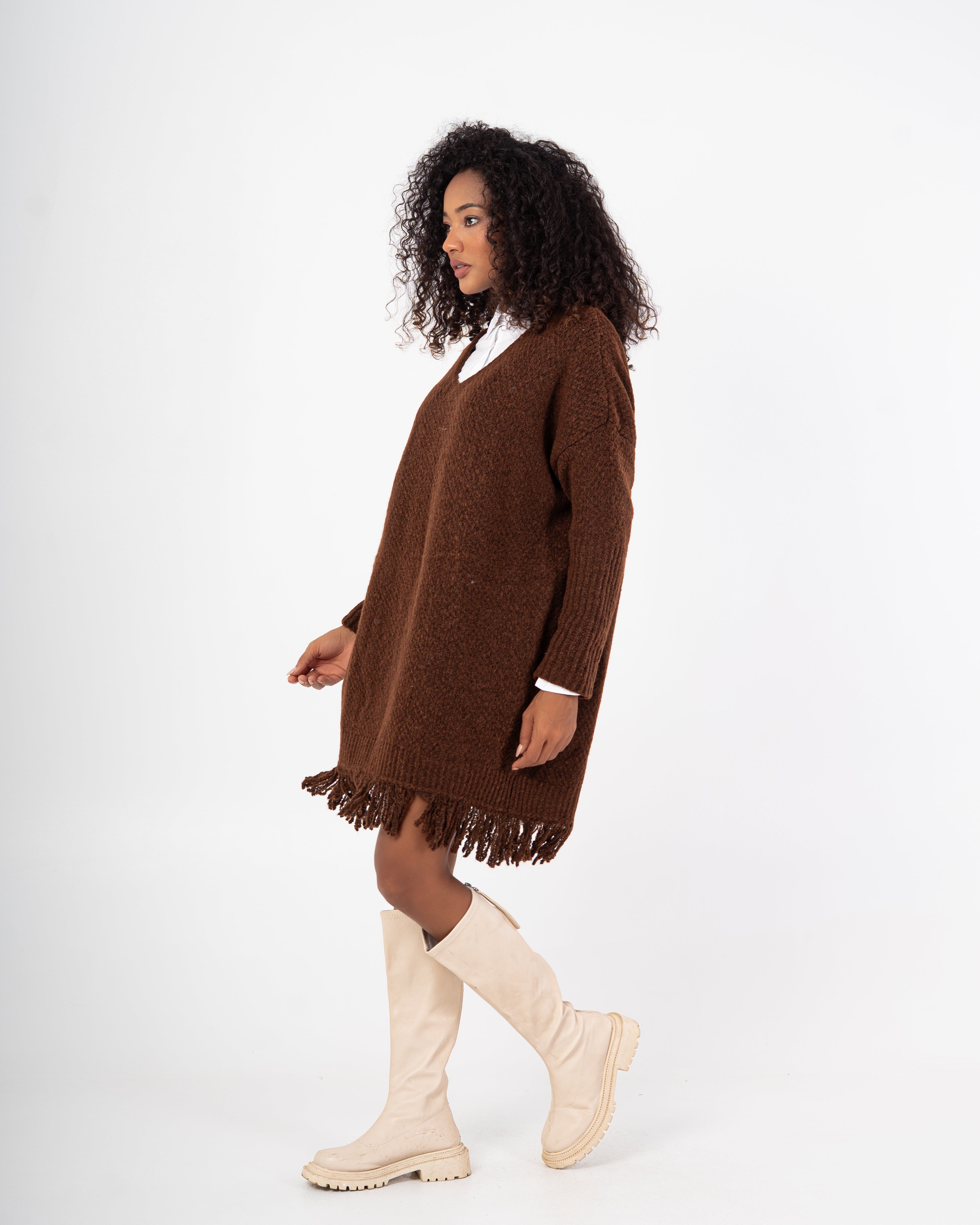 Knitwear Pullover – Plain Long Wide Neck
