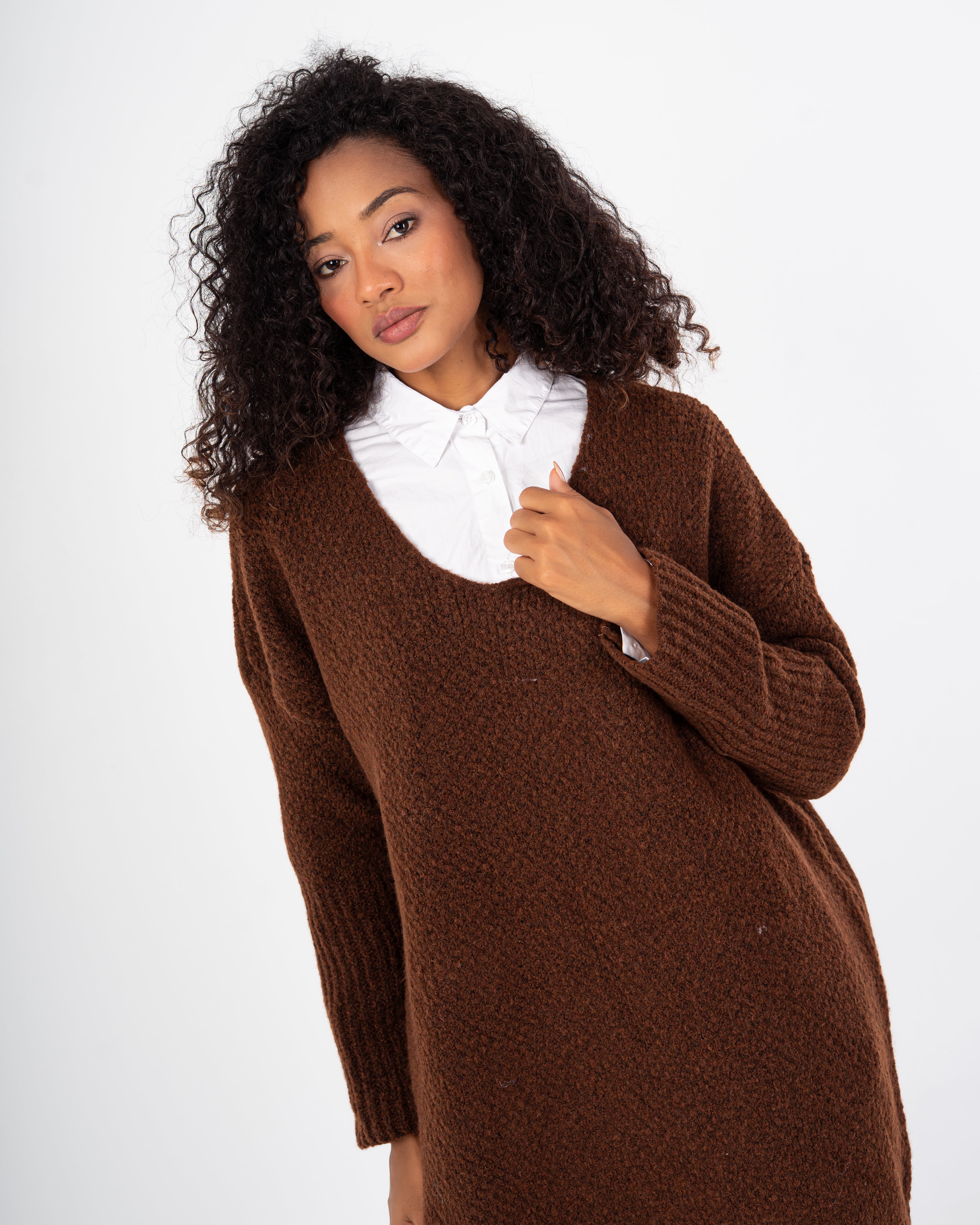 Knitwear Pullover – Plain Long Wide Neck