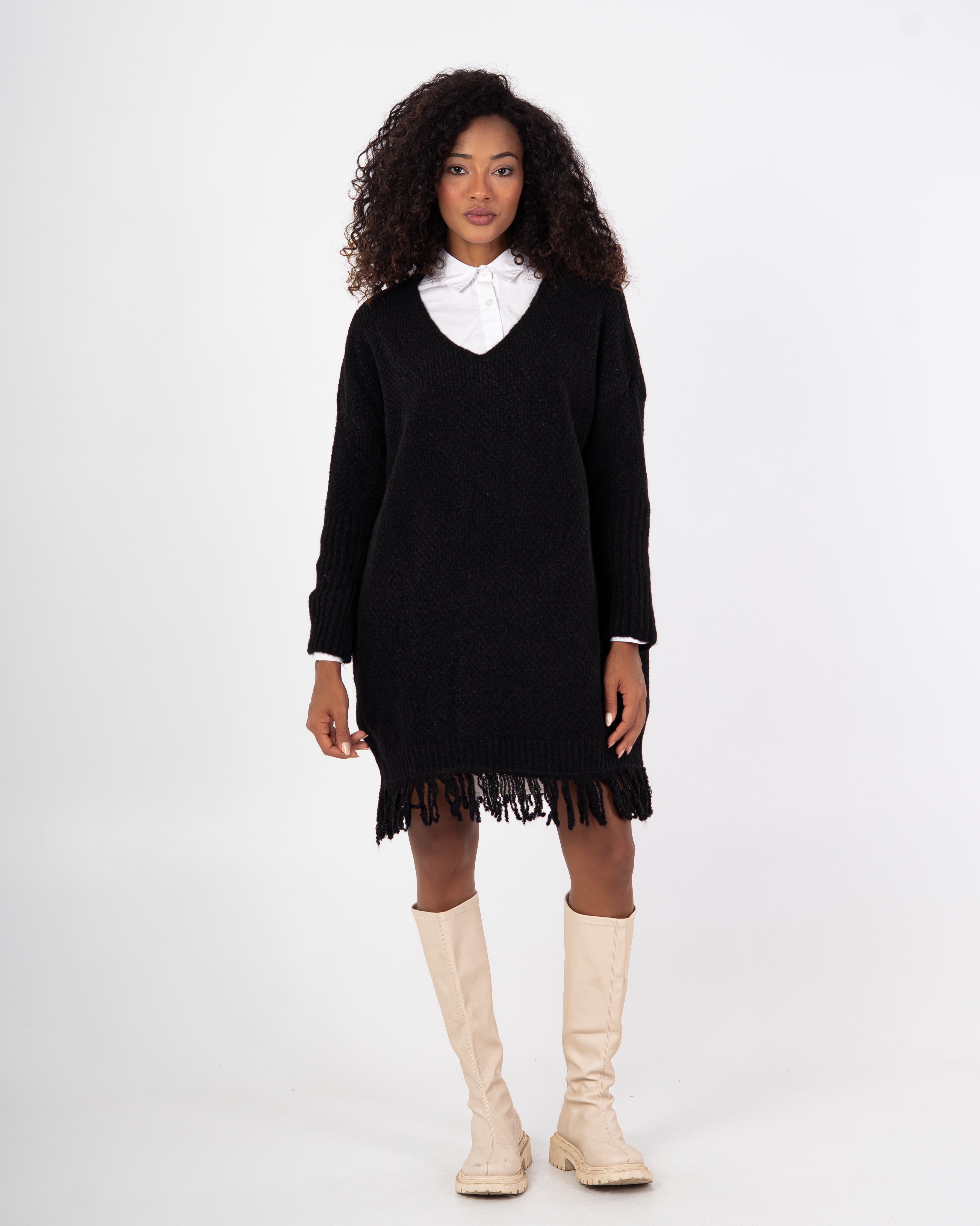 Knitwear Pullover – Plain Long Wide Neck