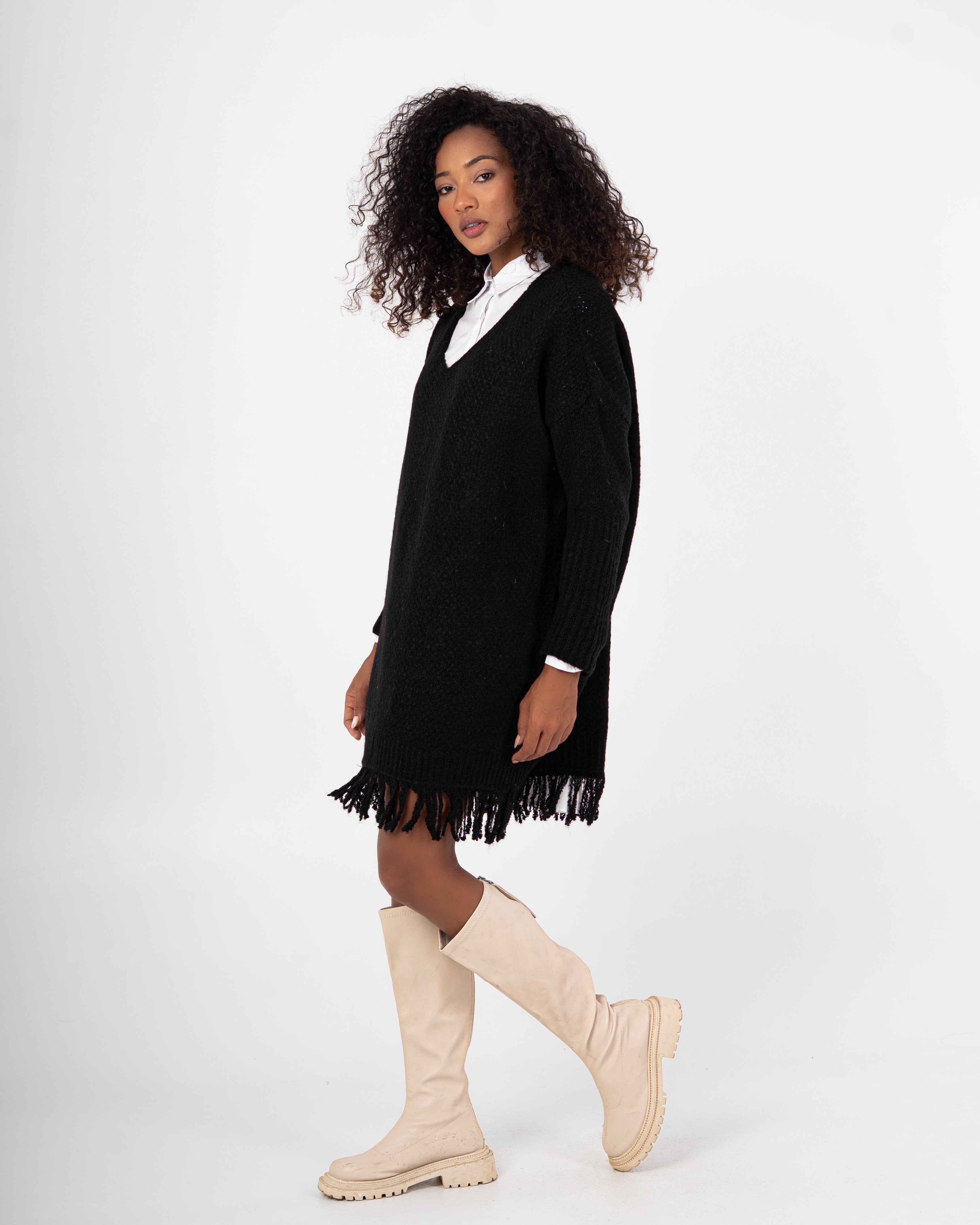 Knitwear Pullover – Plain Long Wide Neck