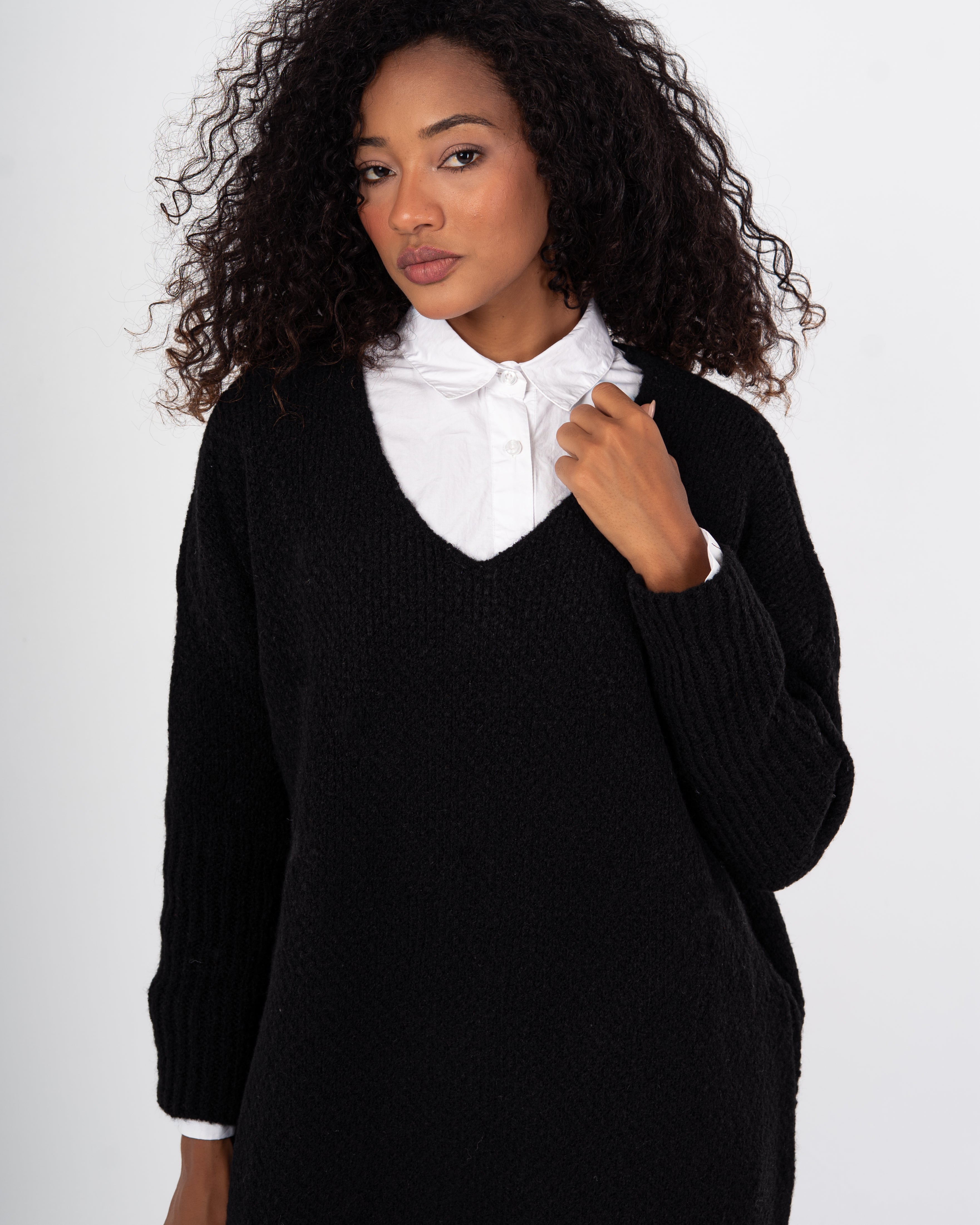 Knitwear Pullover – Plain Long Wide Neck