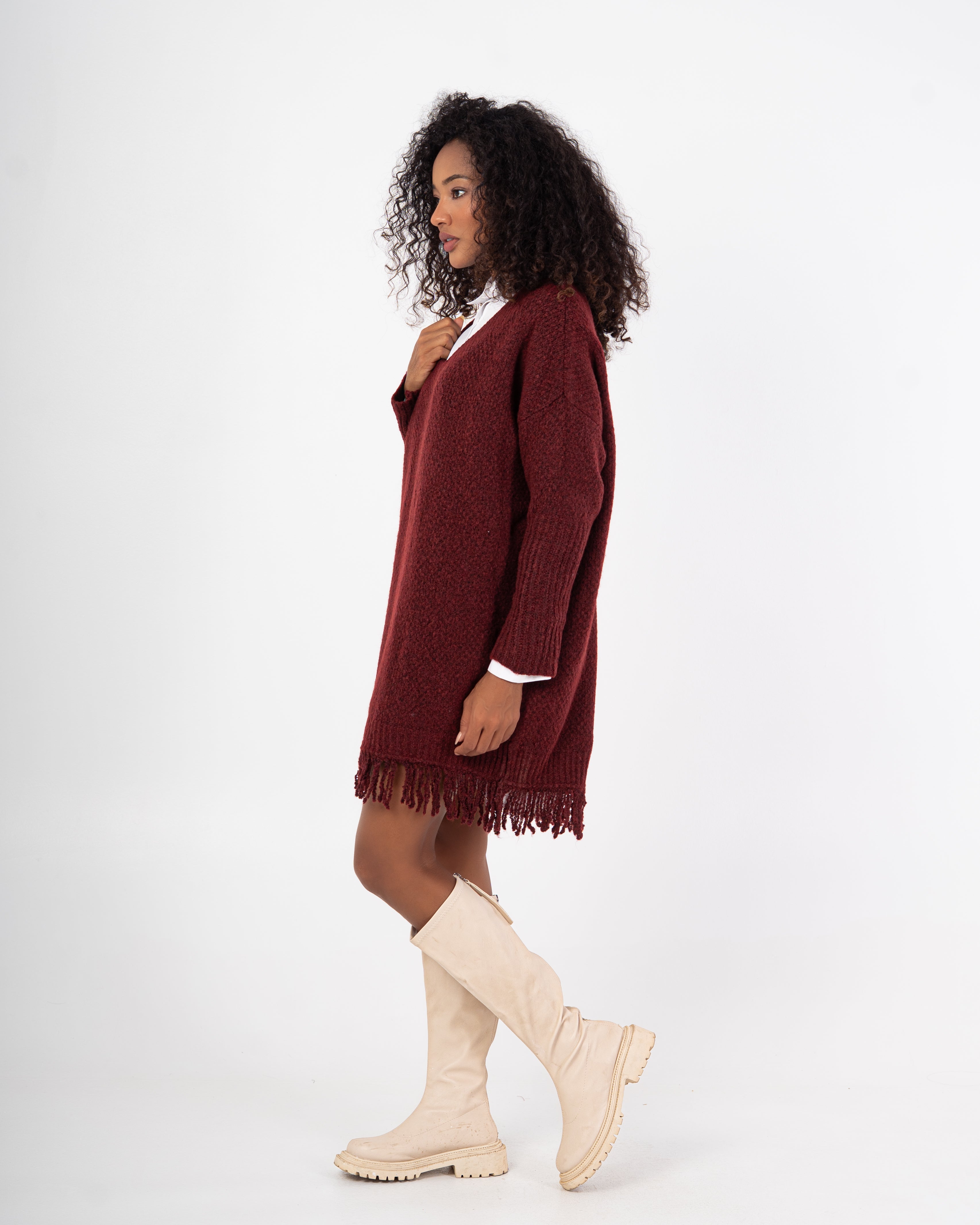 Knitwear Pullover – Plain Long Wide Neck