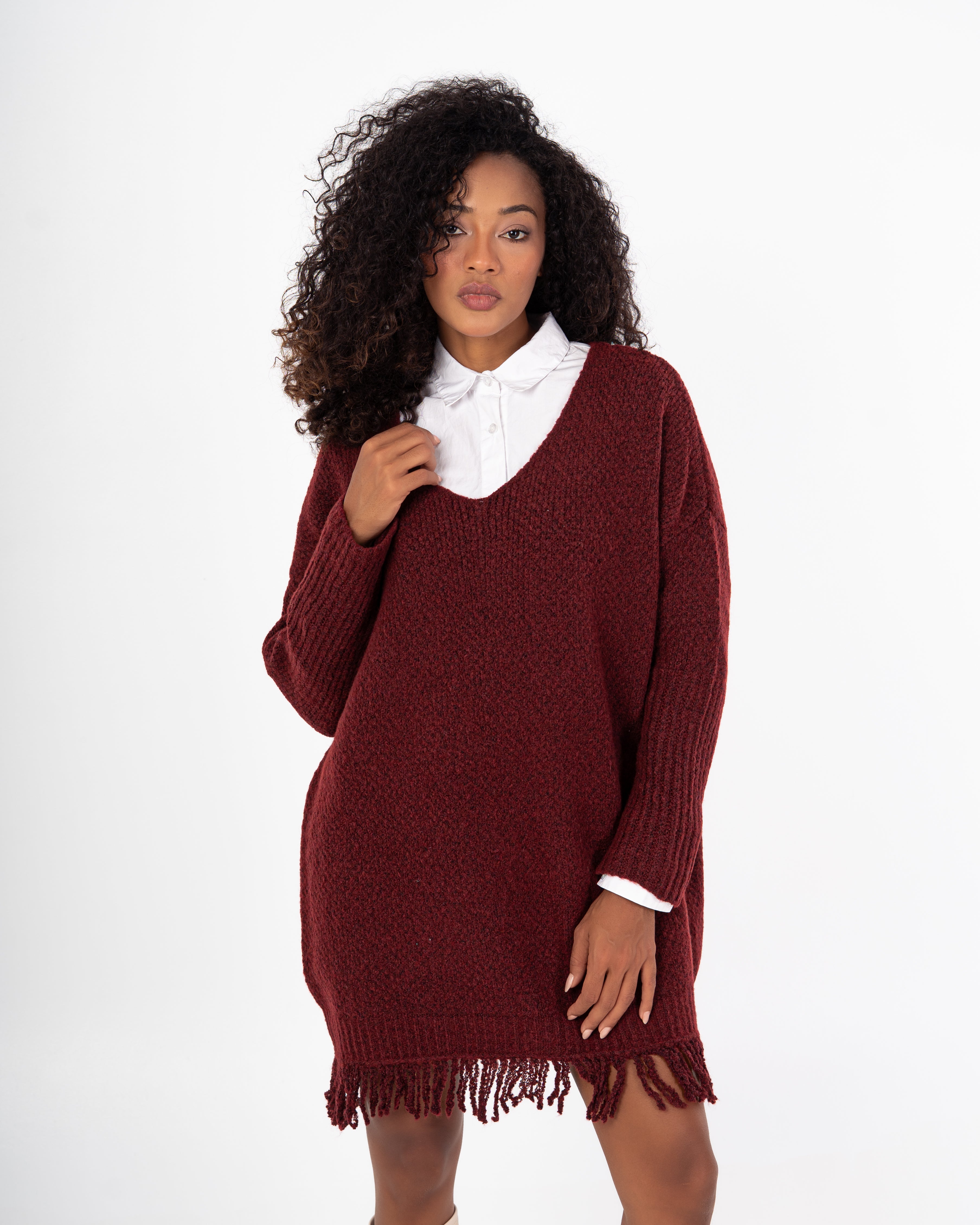 Knitwear Pullover – Plain Long Wide Neck