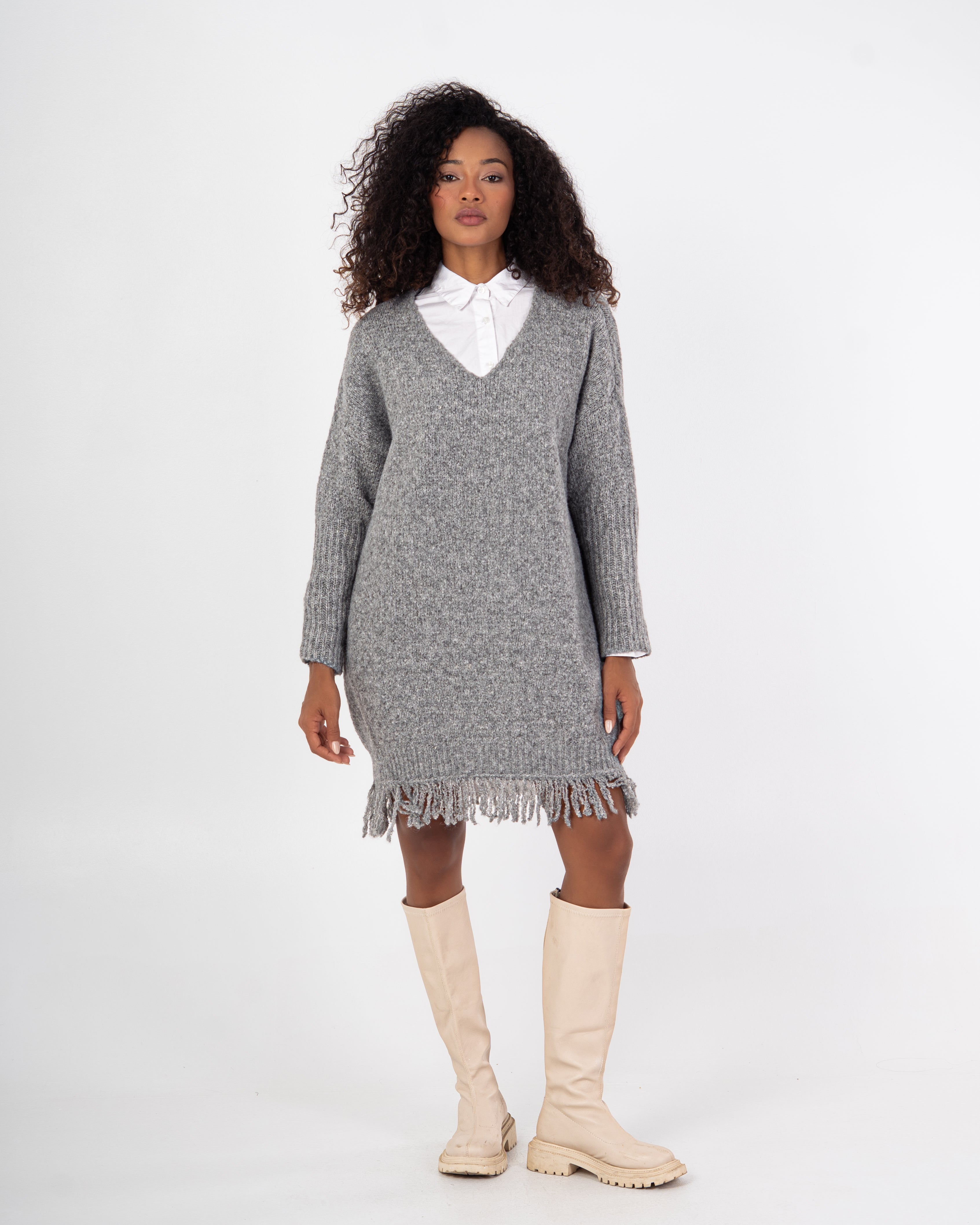 Knitwear Pullover – Plain Long Wide Neck