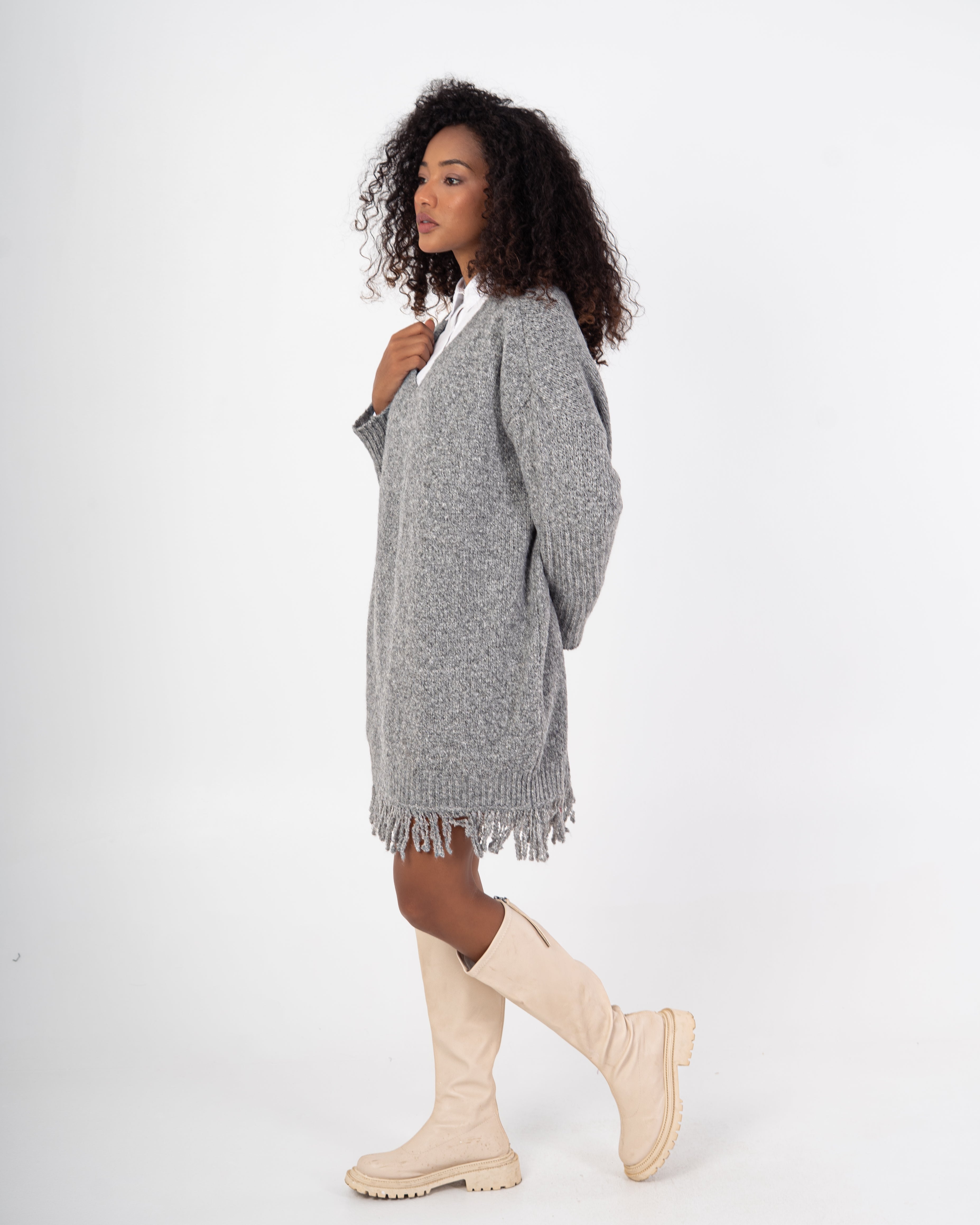 Knitwear Pullover – Plain Long Wide Neck