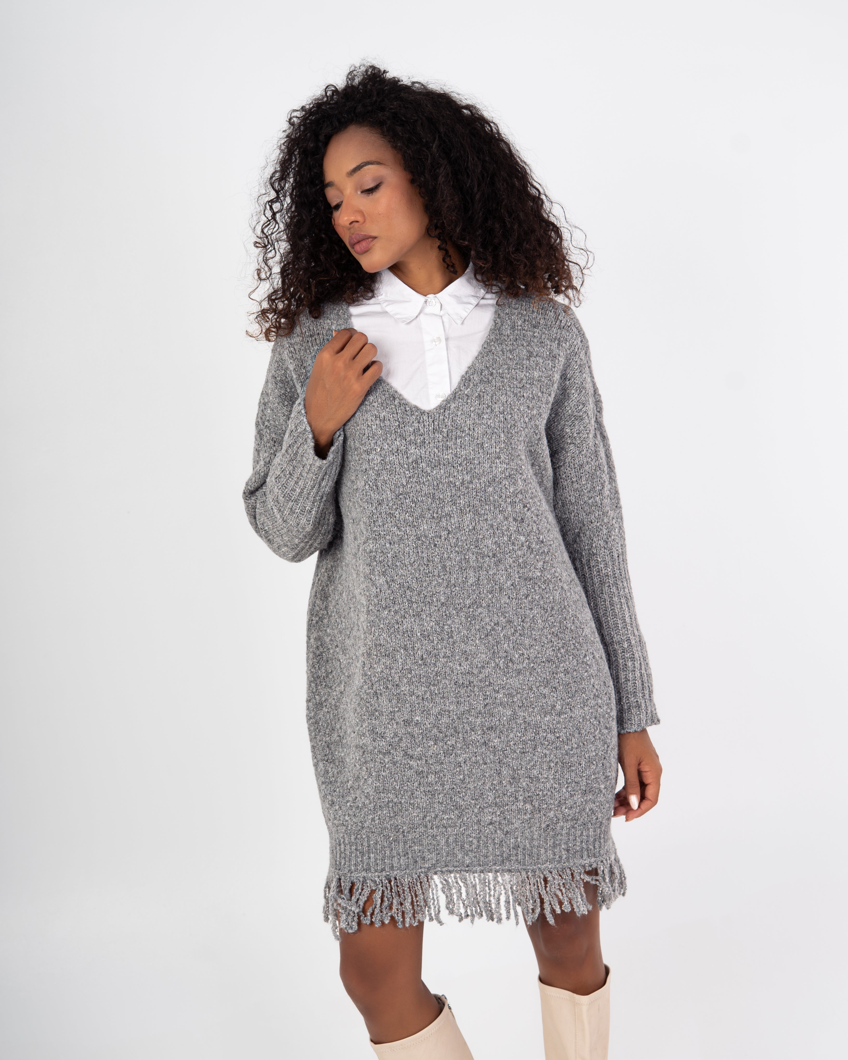 Knitwear Pullover – Plain Long Wide Neck