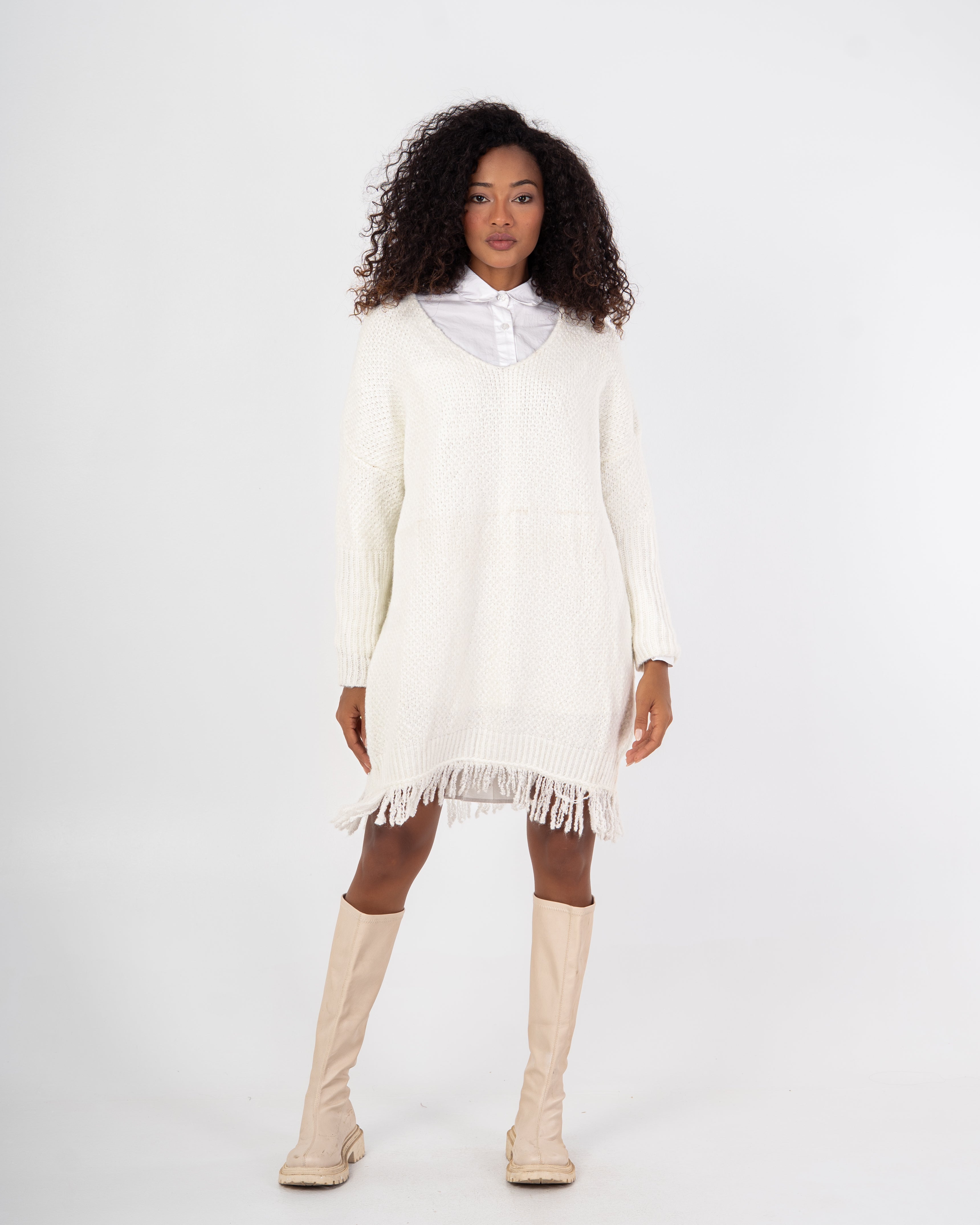 Knitwear Pullover – Plain Long Wide Neck