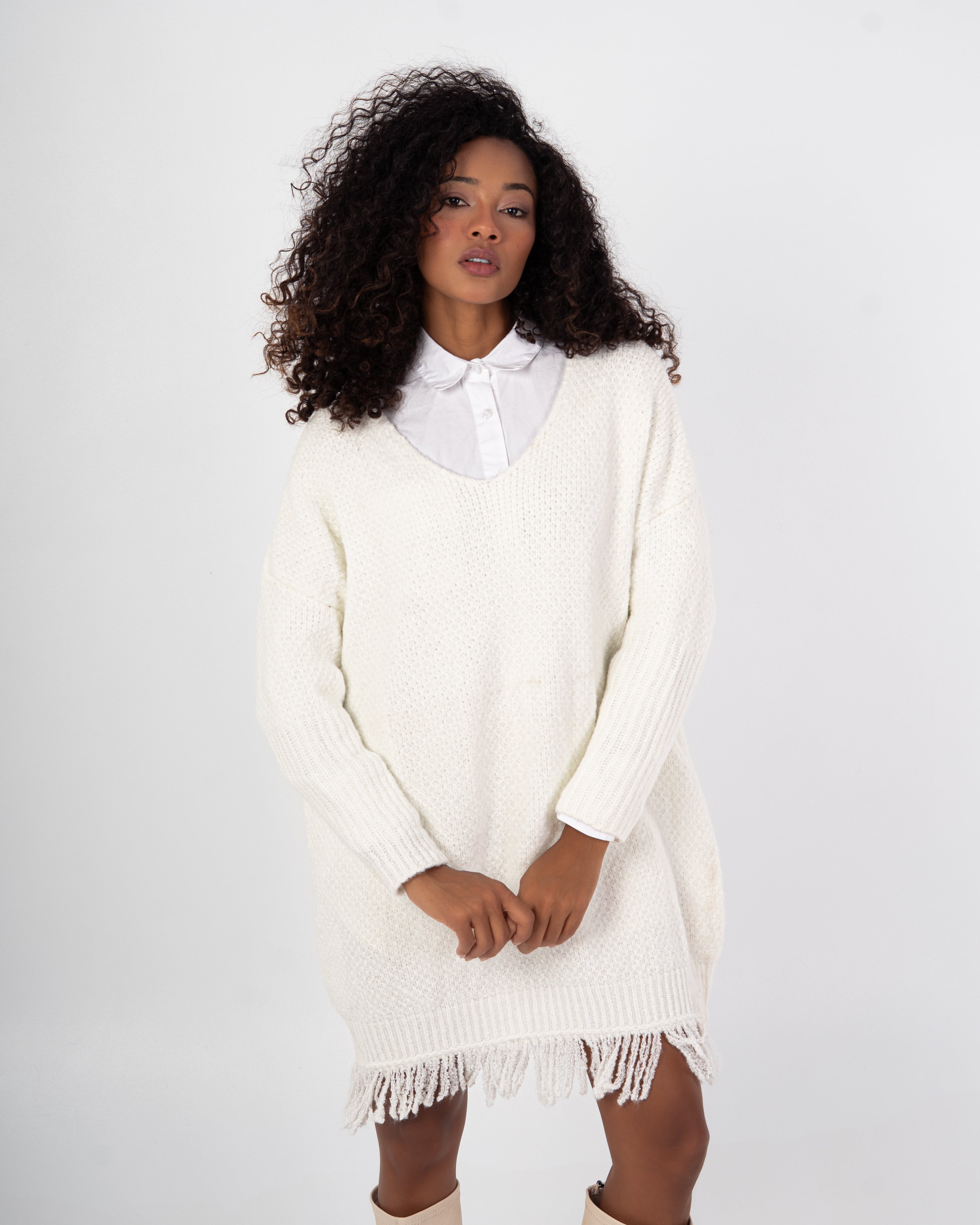 Knitwear Pullover – Plain Long Wide Neck
