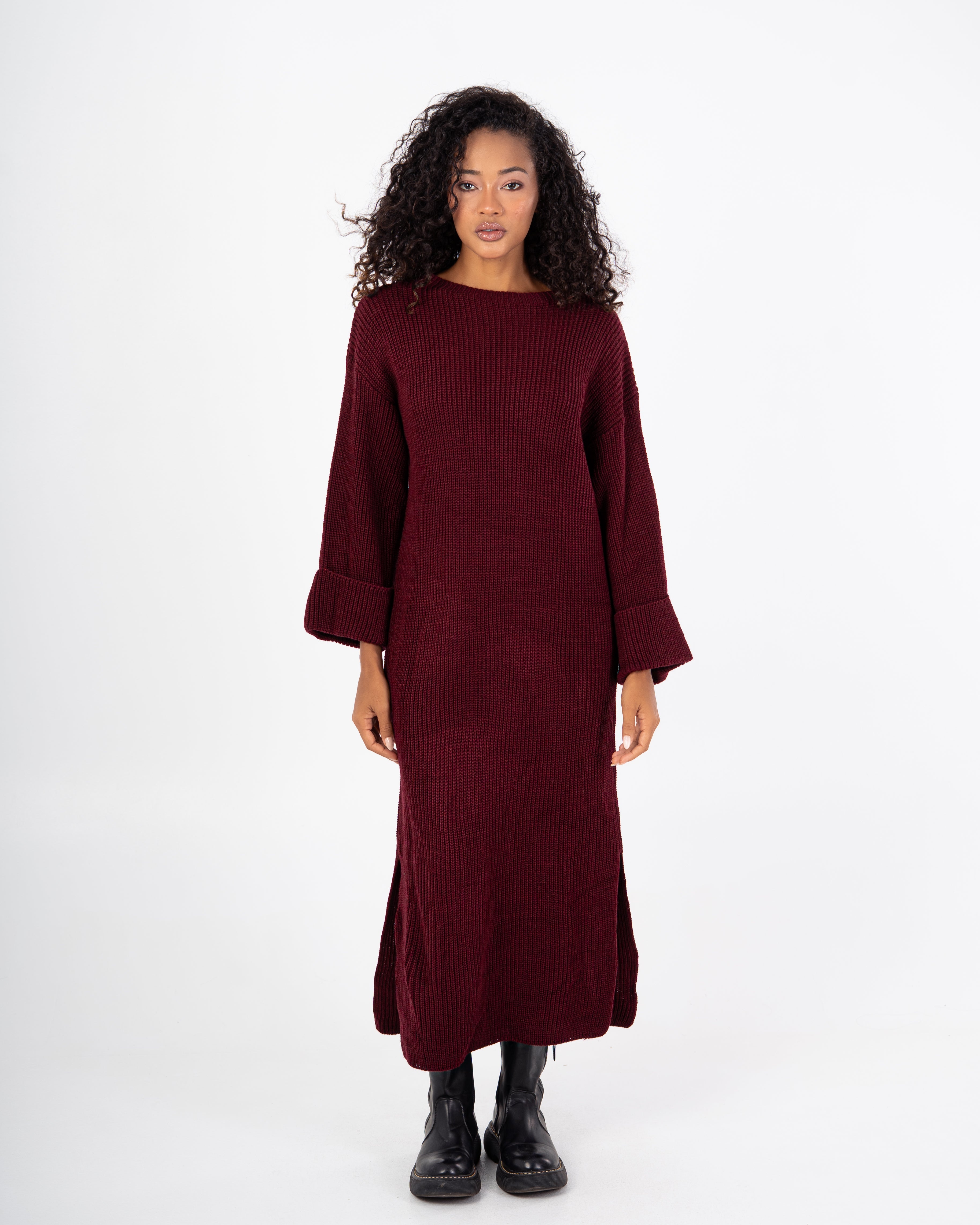 Knitwear Dress – Plain With Folded Sleeves