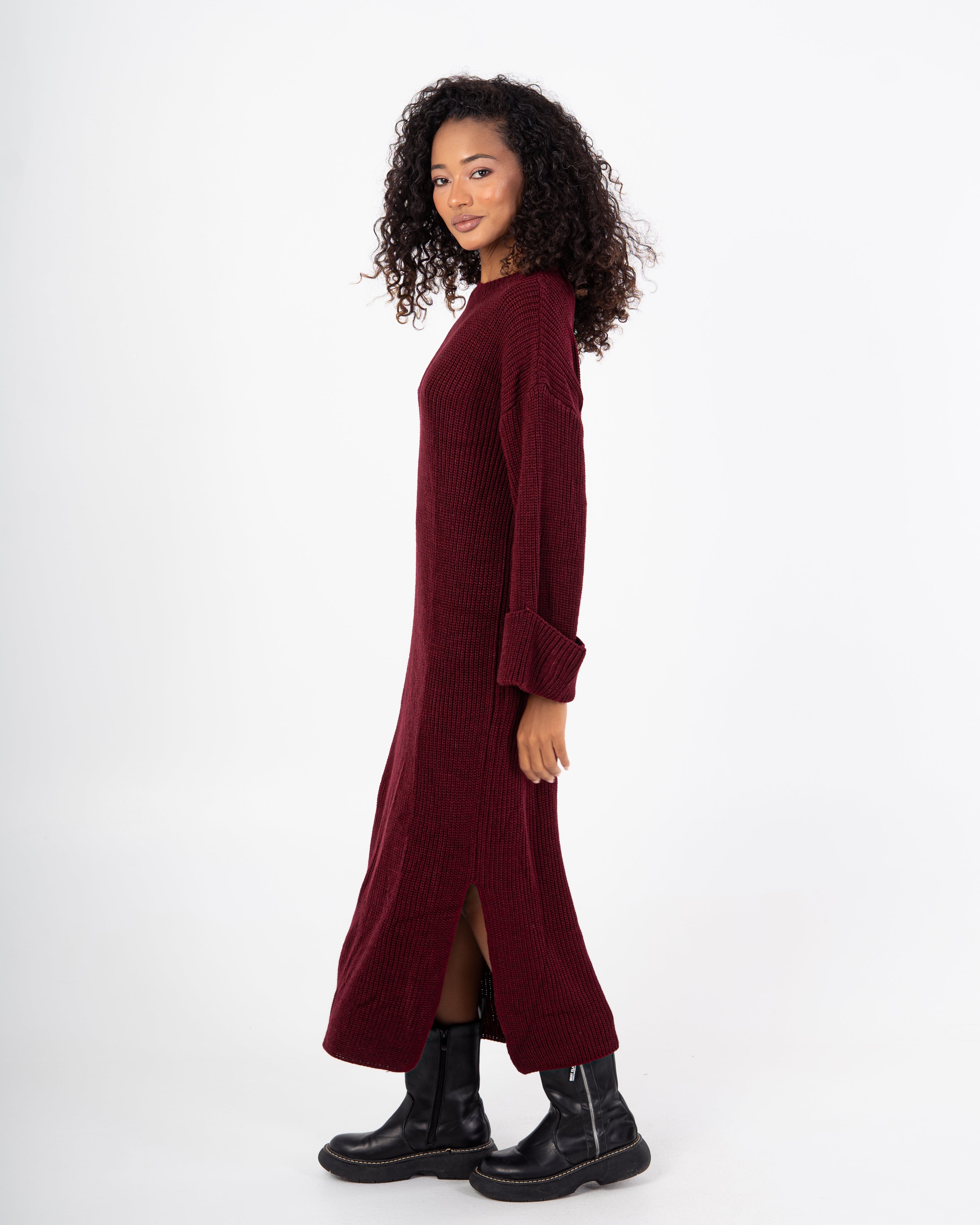 Knitwear Dress – Plain With Folded Sleeves