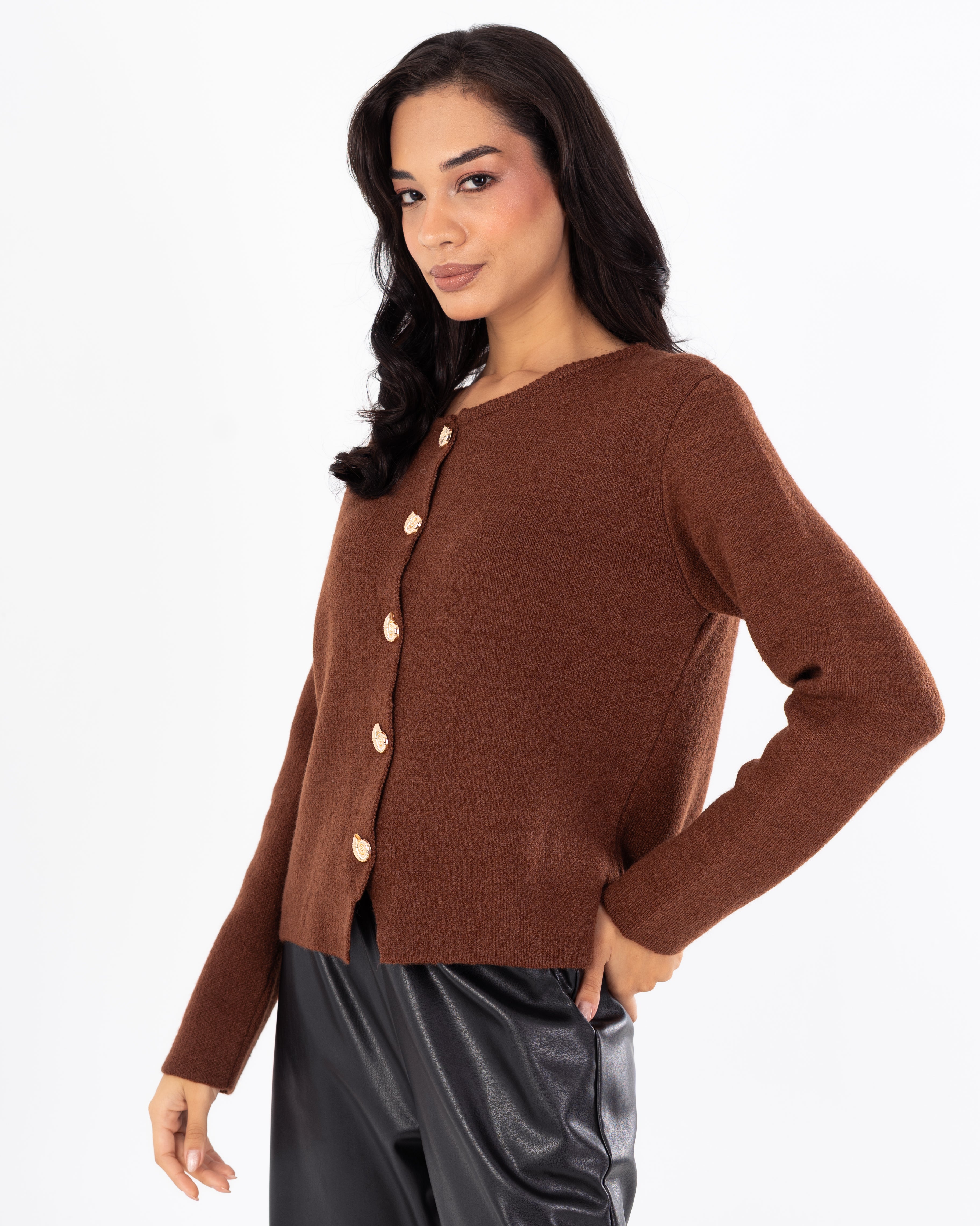 بلوفر تريكو سادة (أزرار ذهبية)