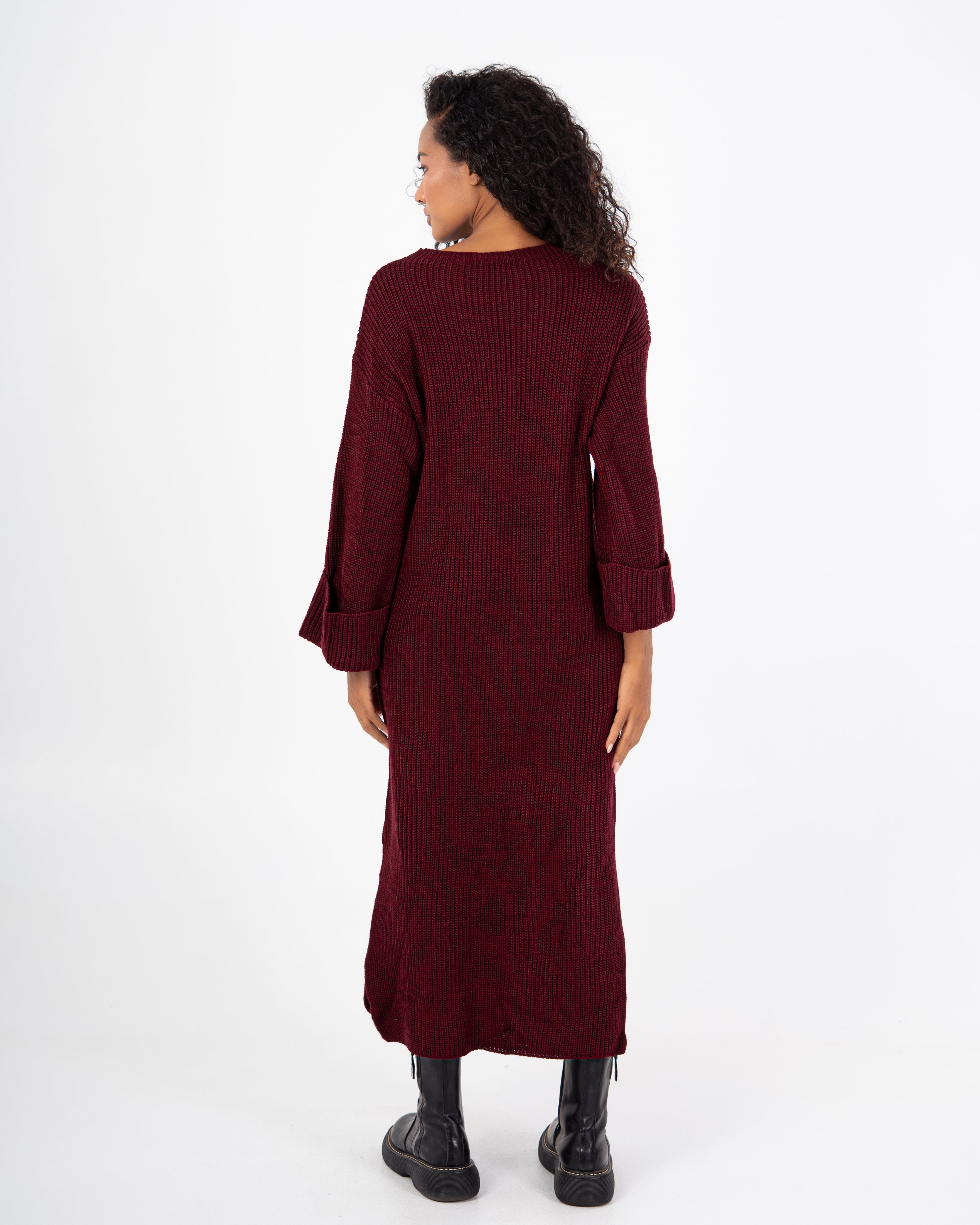 Knitwear Dress – Plain With Folded Sleeves