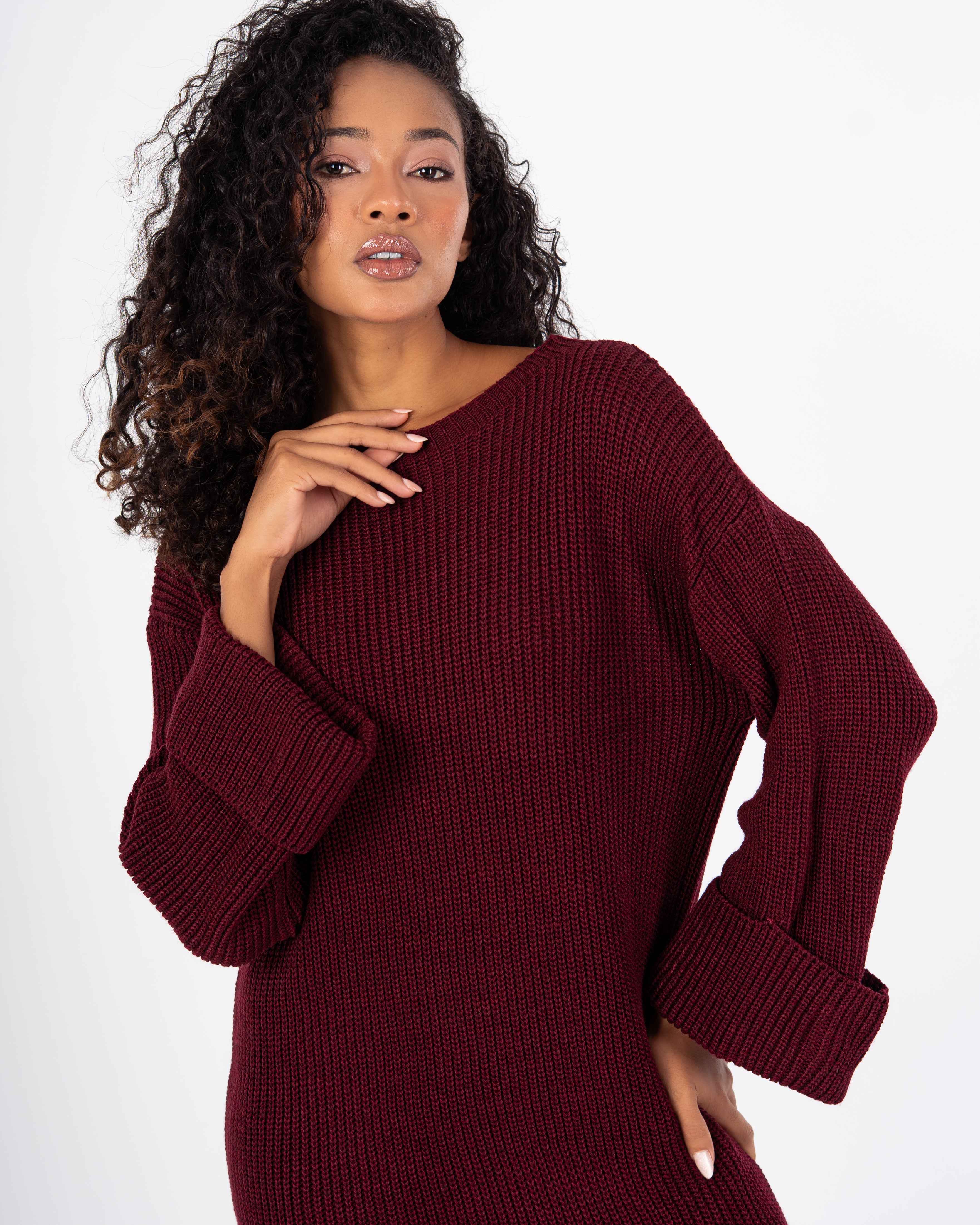 Knitwear Dress – Plain With Folded Sleeves