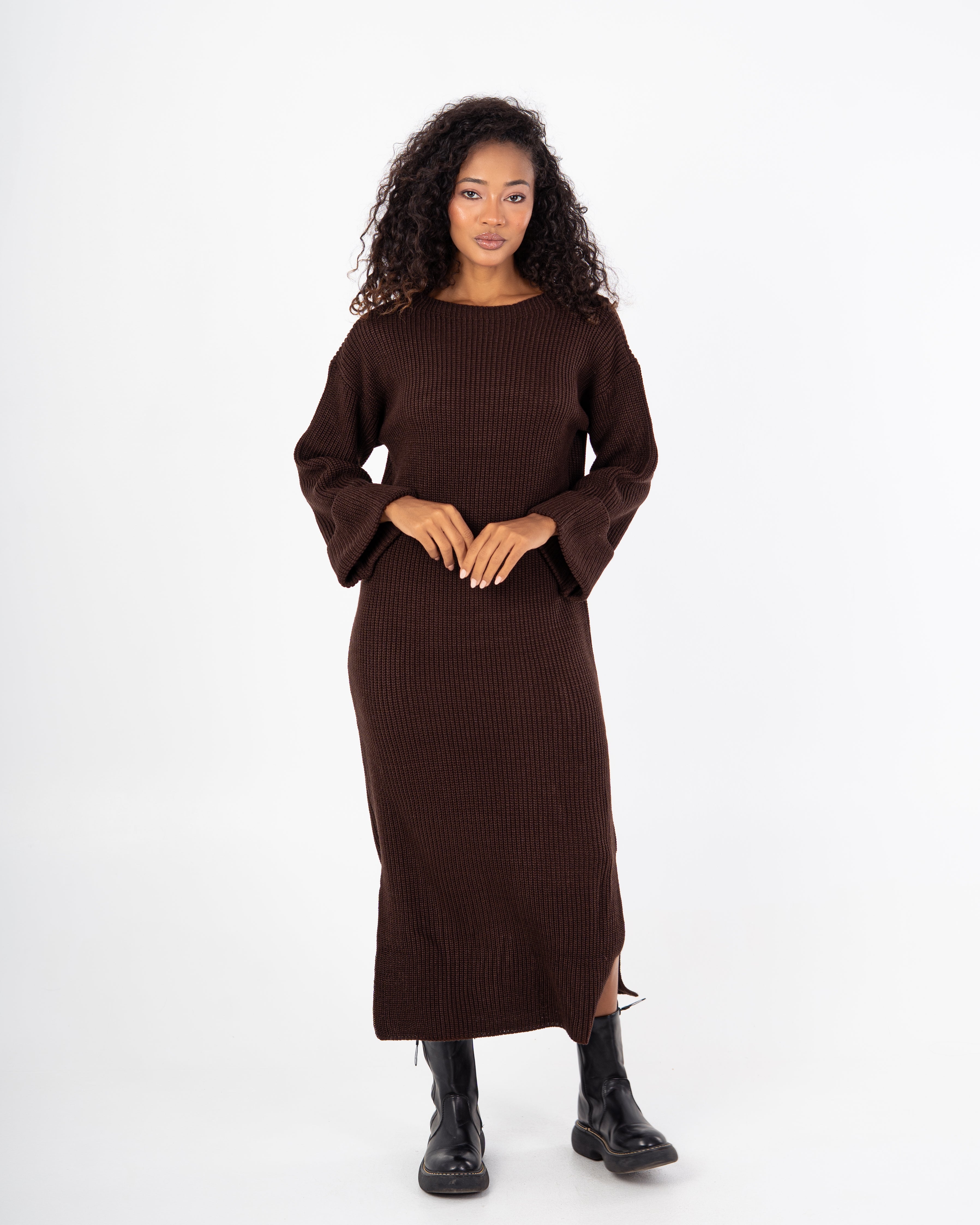 Knitwear Dress – Plain With Folded Sleeves