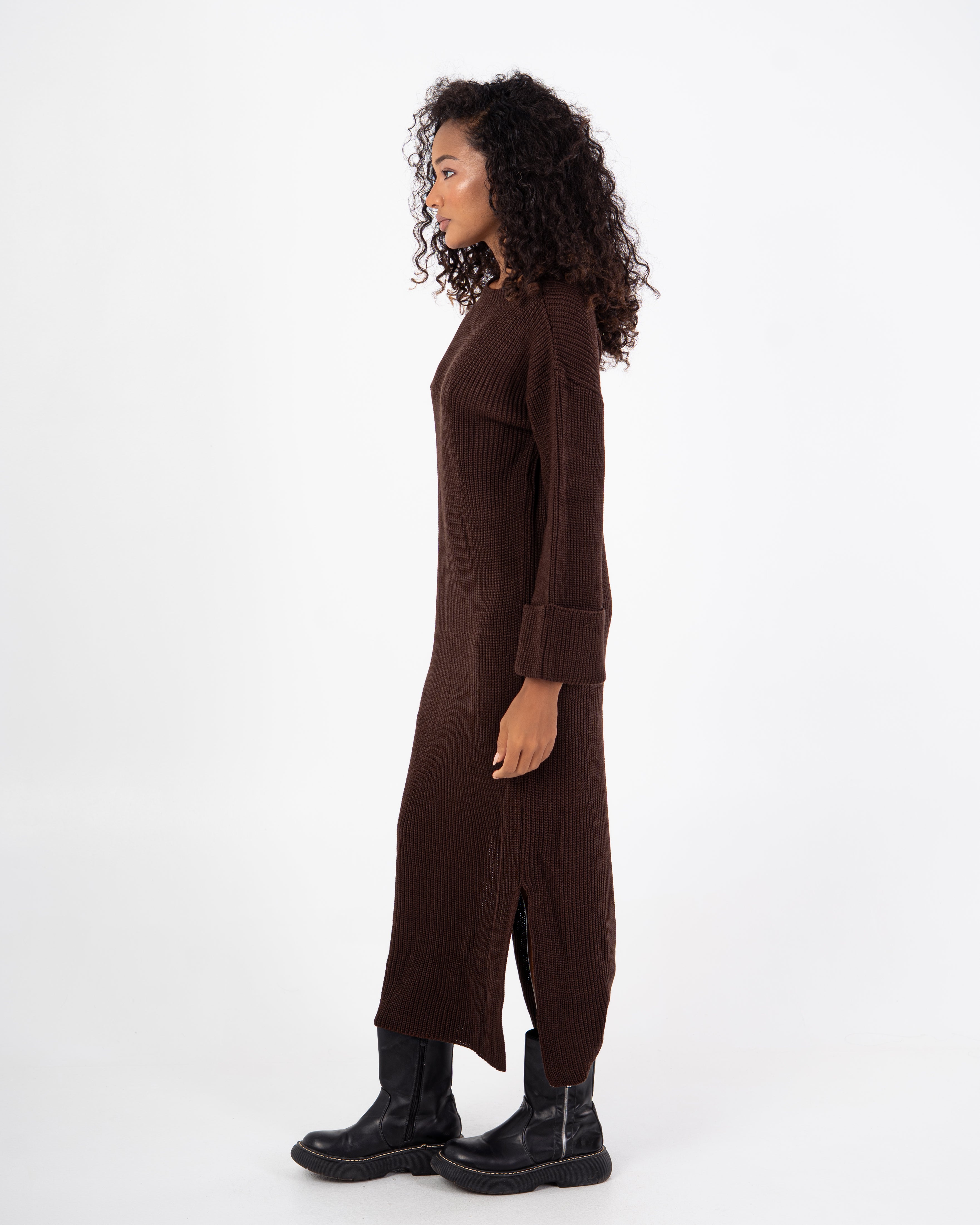 Knitwear Dress – Plain With Folded Sleeves