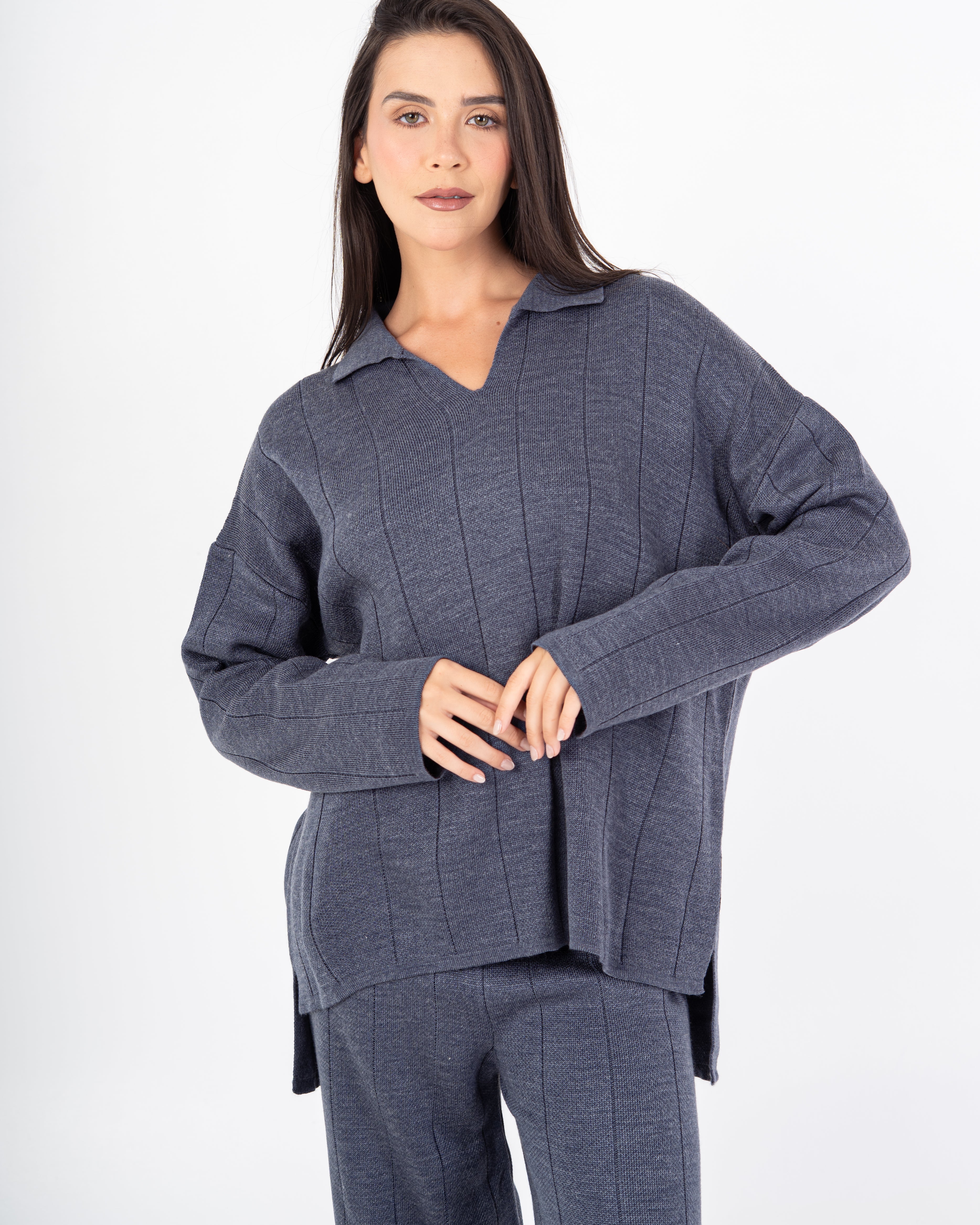 بدلة محبوكة سادة (مع ياقة)