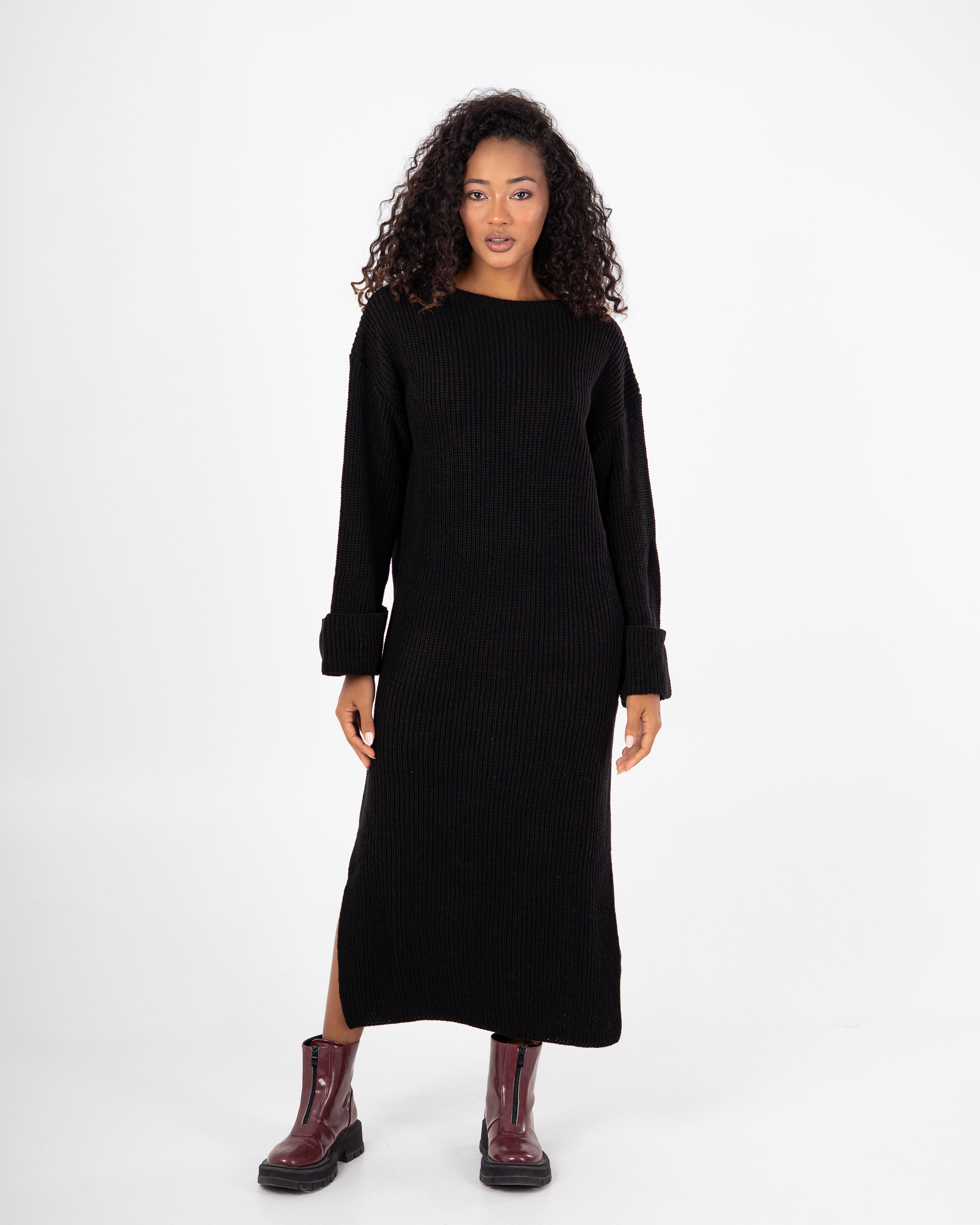 Knitwear Dress – Plain With Folded Sleeves