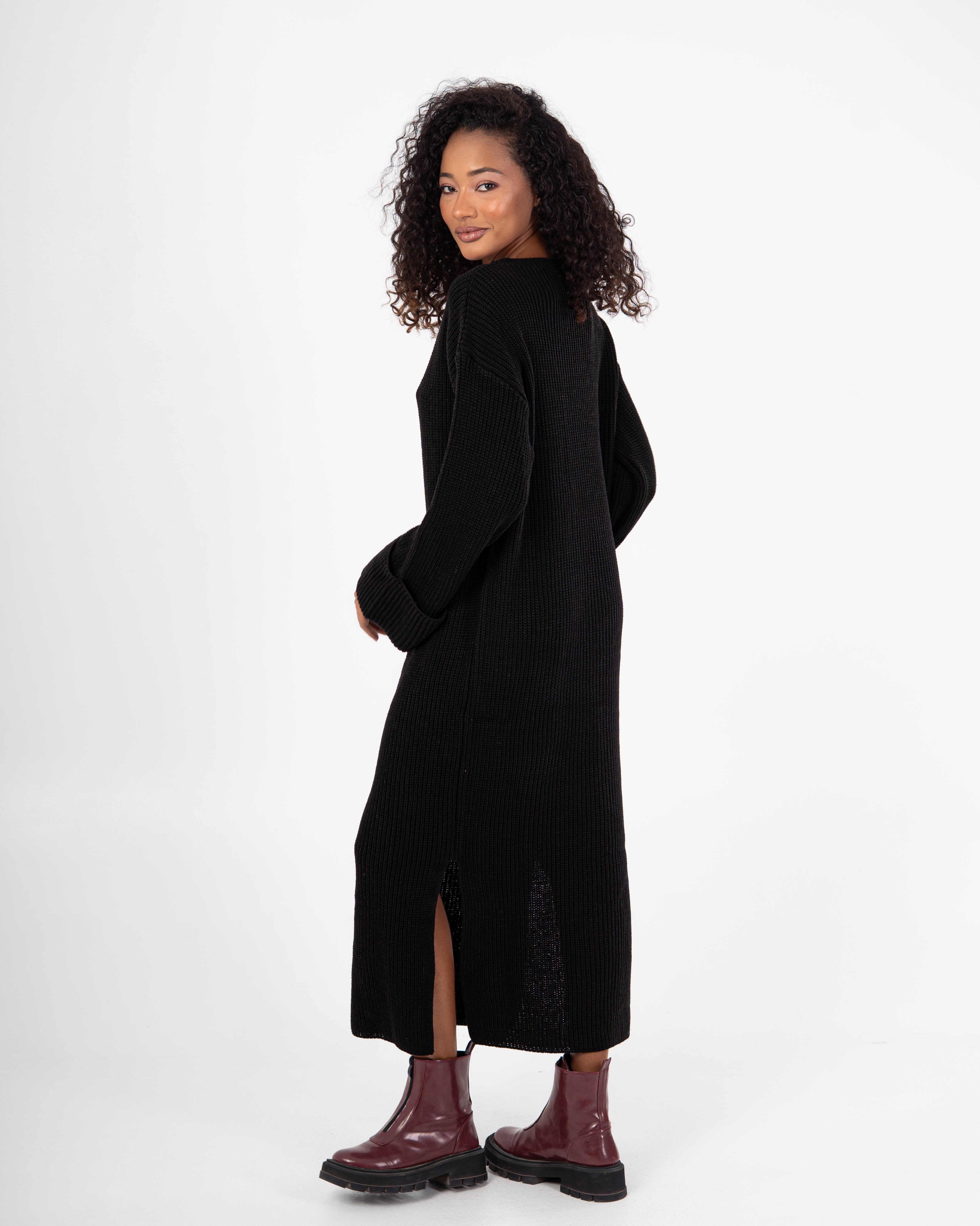 Knitwear Dress – Plain With Folded Sleeves