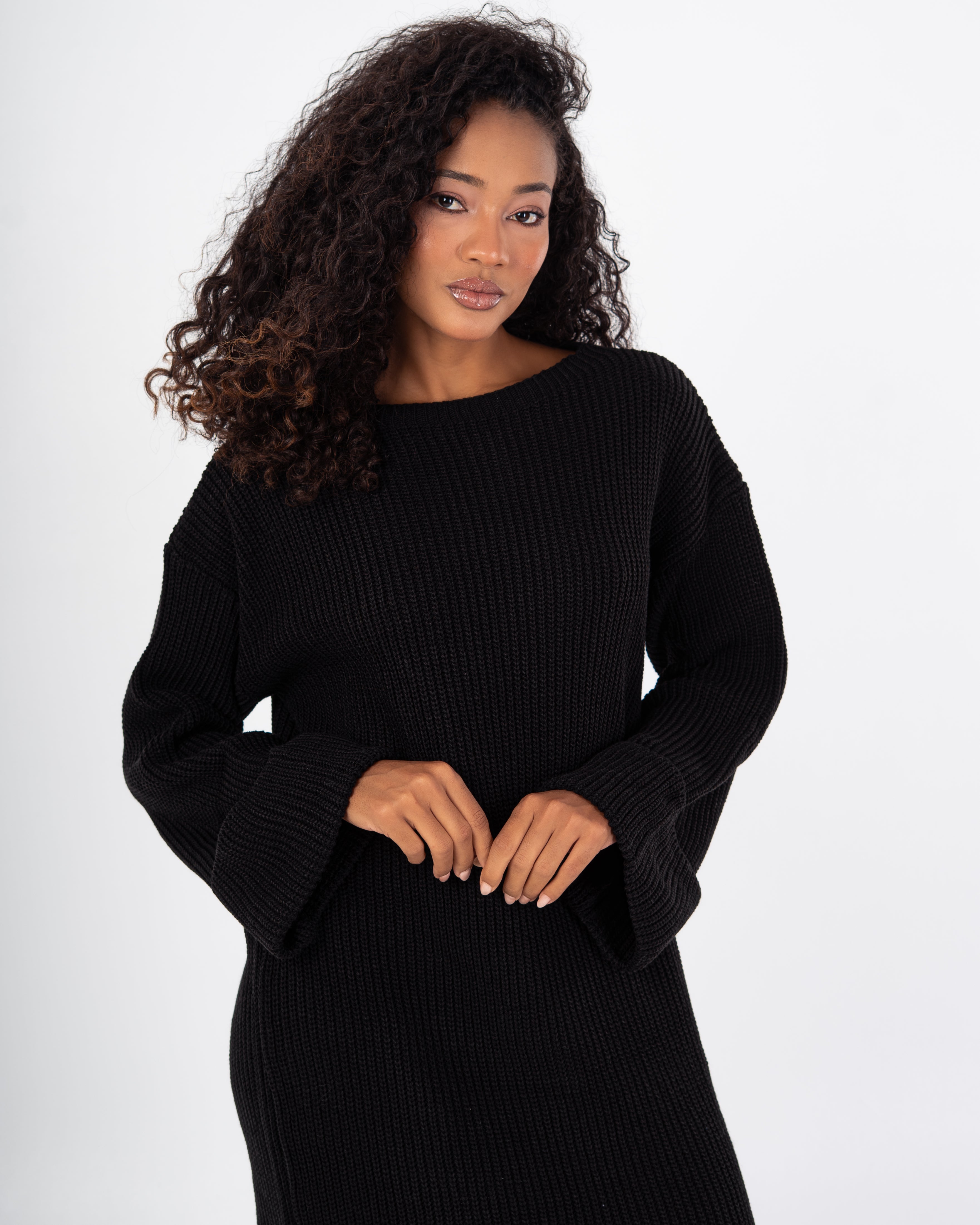Knitwear Dress – Plain With Folded Sleeves