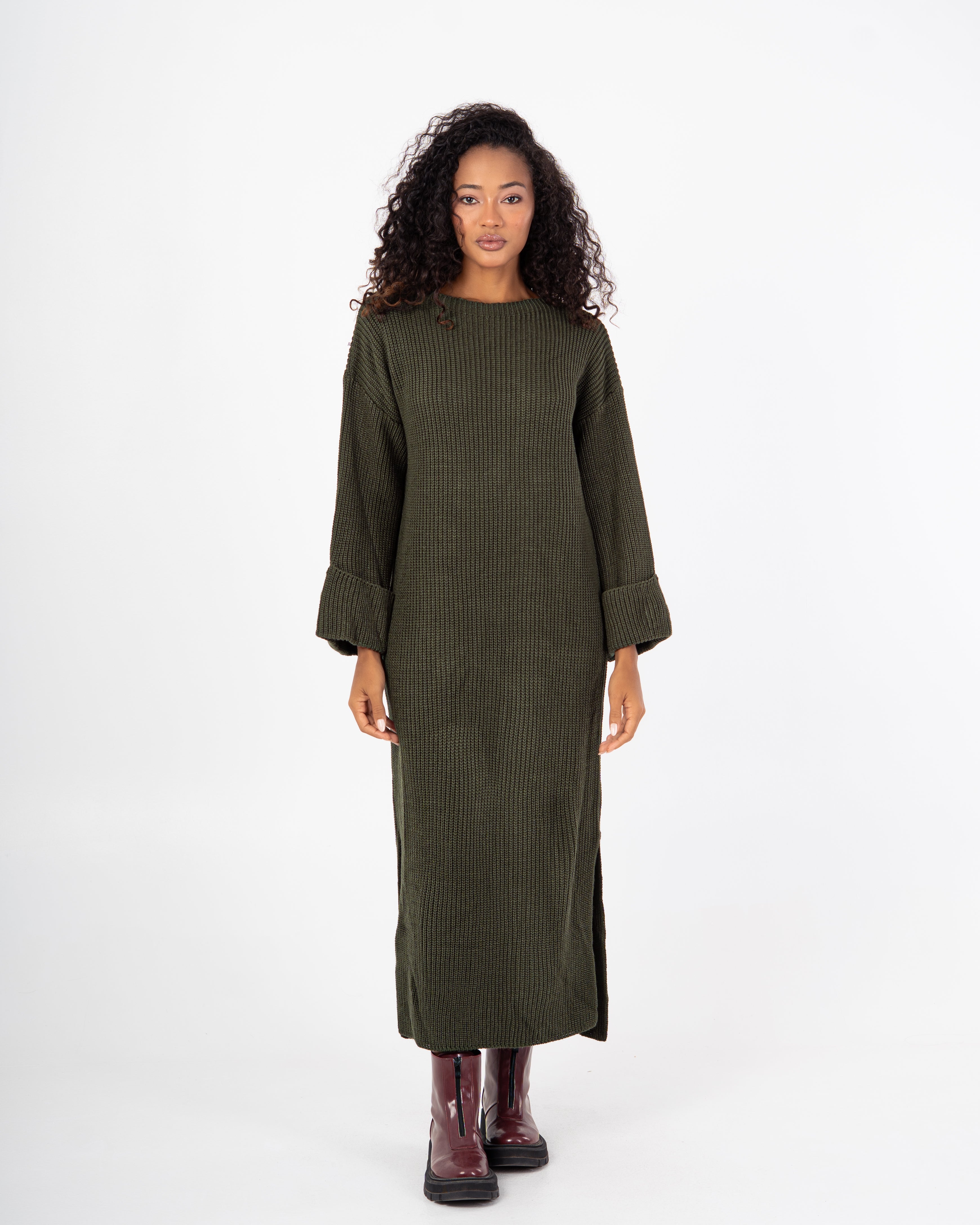 Knitwear Dress – Plain With Folded Sleeves