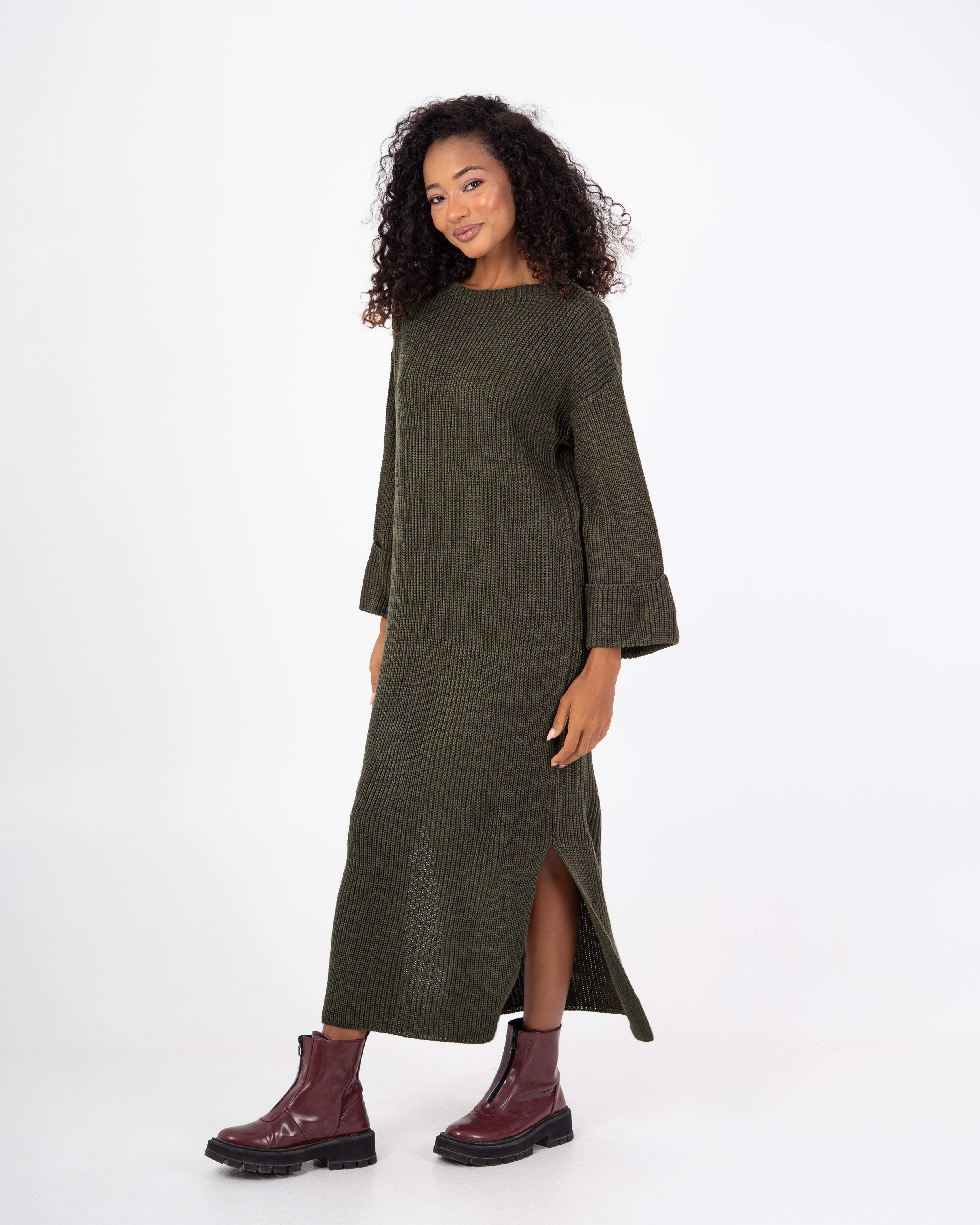 Knitwear Dress – Plain With Folded Sleeves