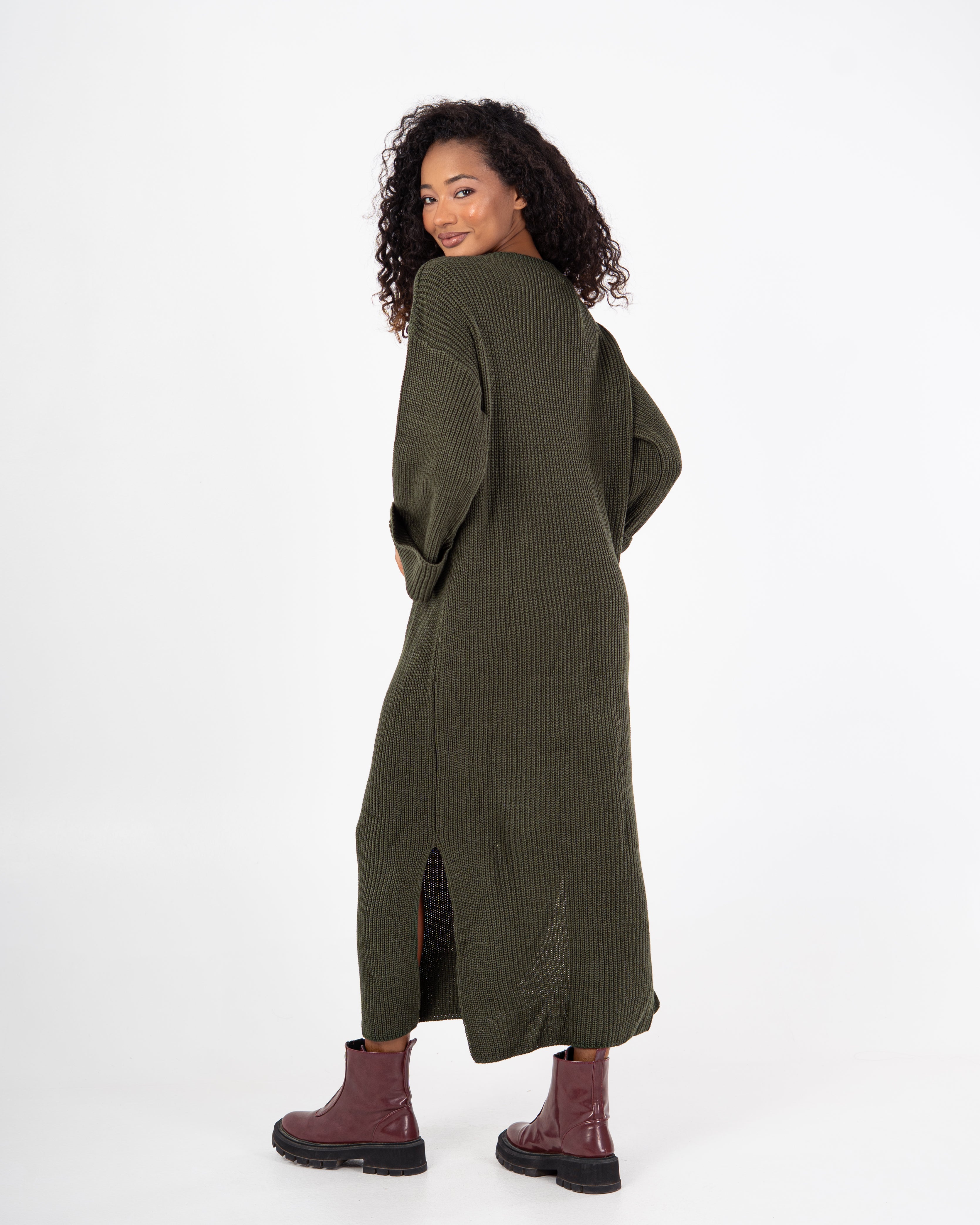 Knitwear Dress – Plain With Folded Sleeves