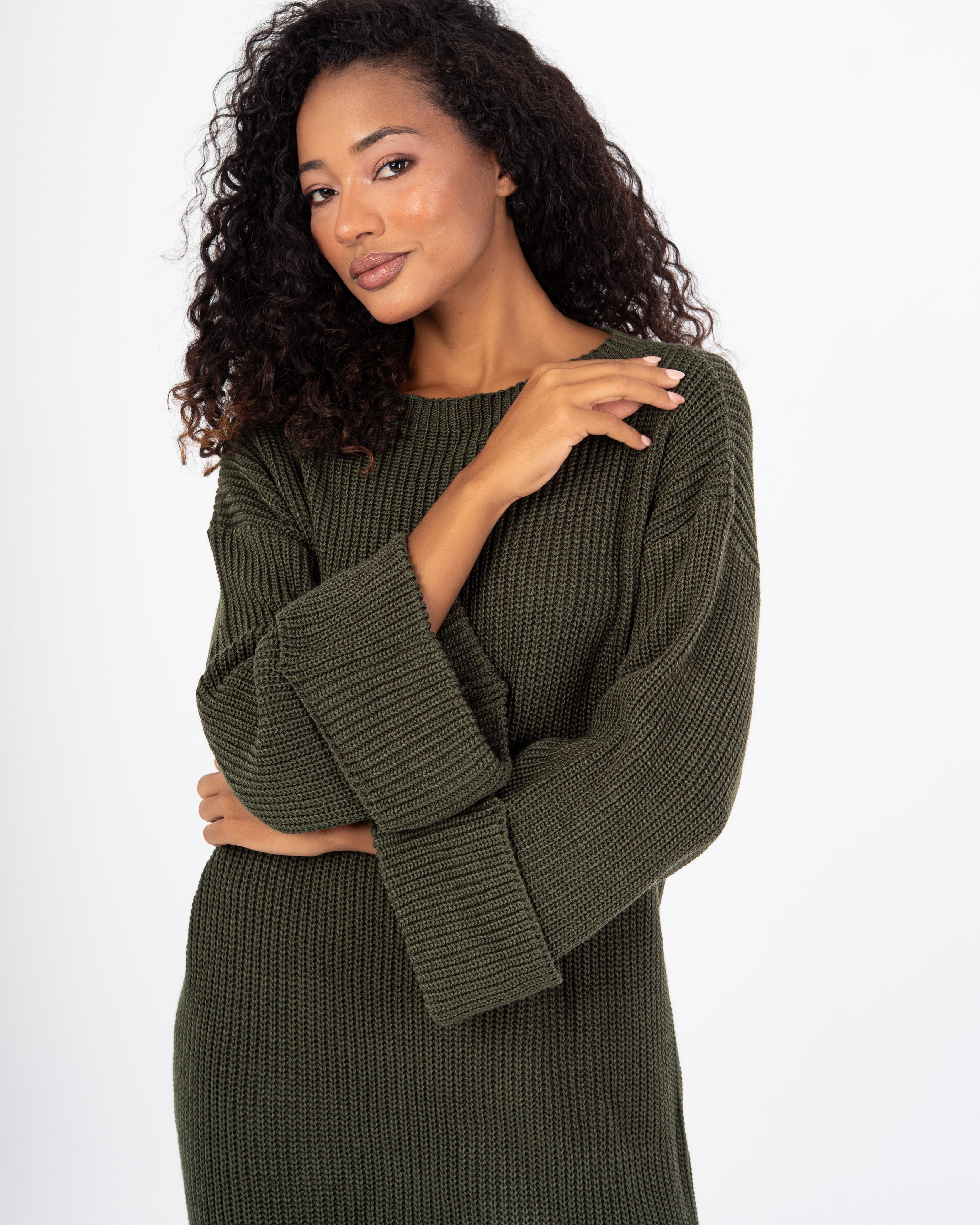 Knitwear Dress – Plain With Folded Sleeves