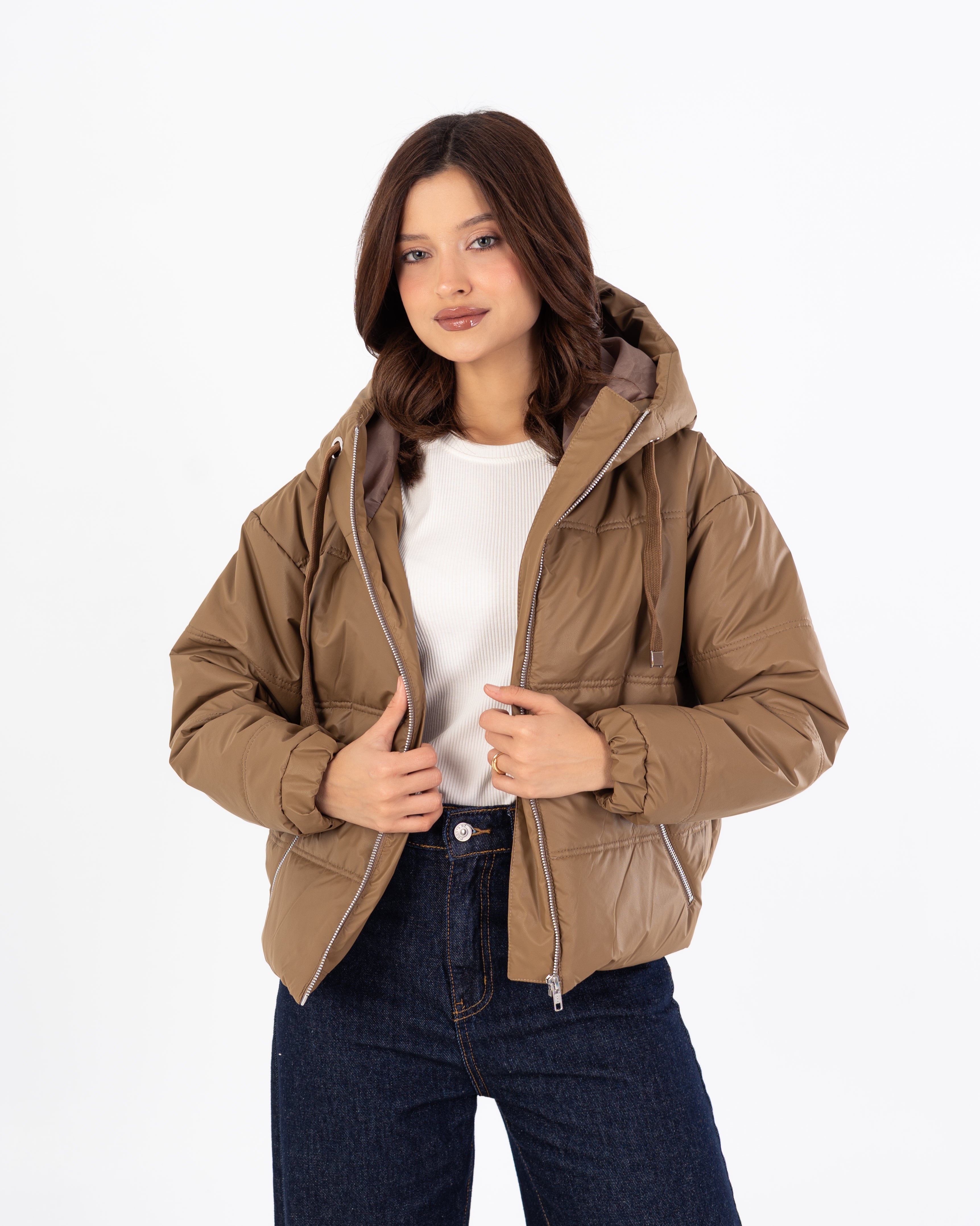 Short Leather Jacket – Hooded (Zipper Pocket)