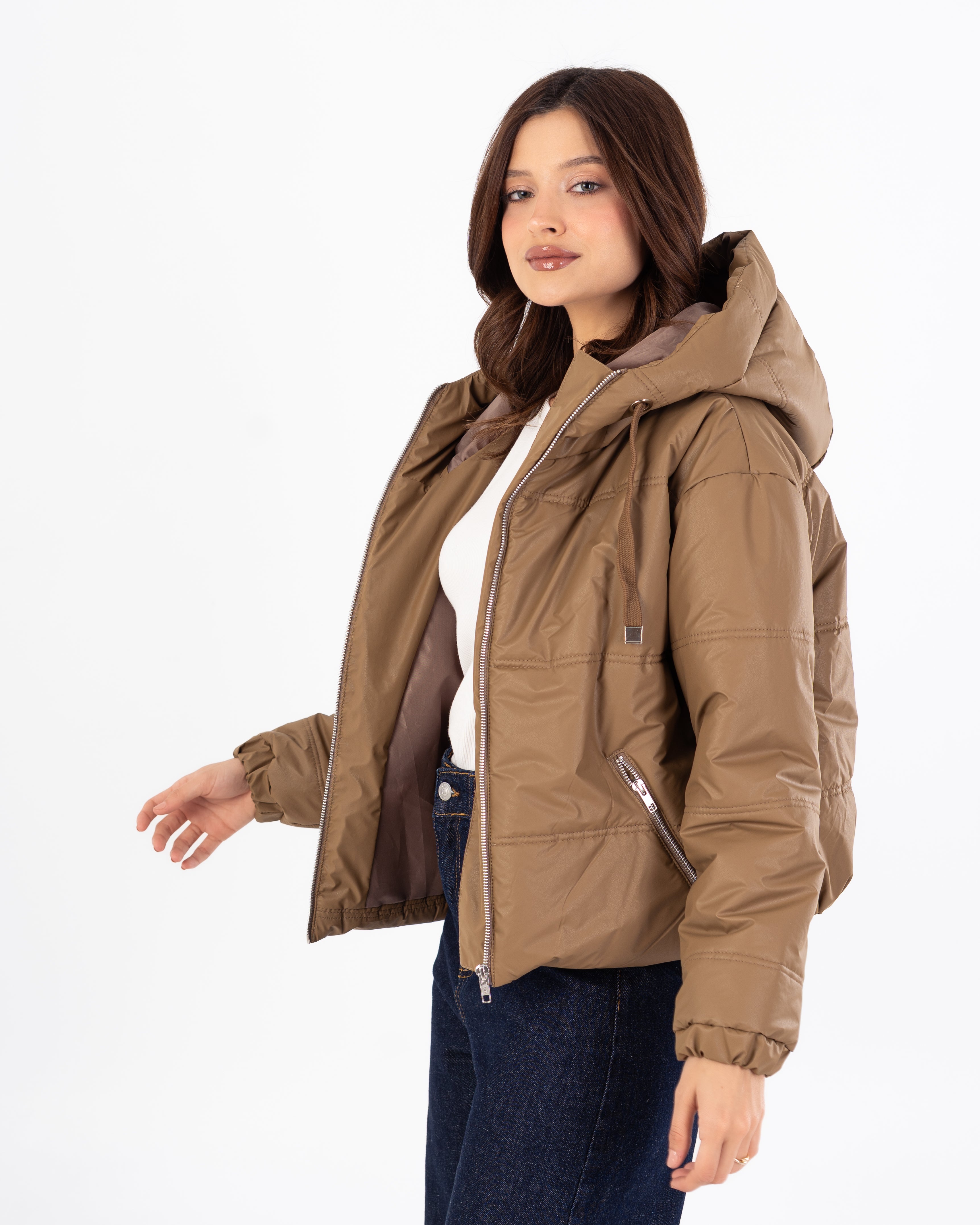 Short Leather Jacket – Hooded (Zipper Pocket)