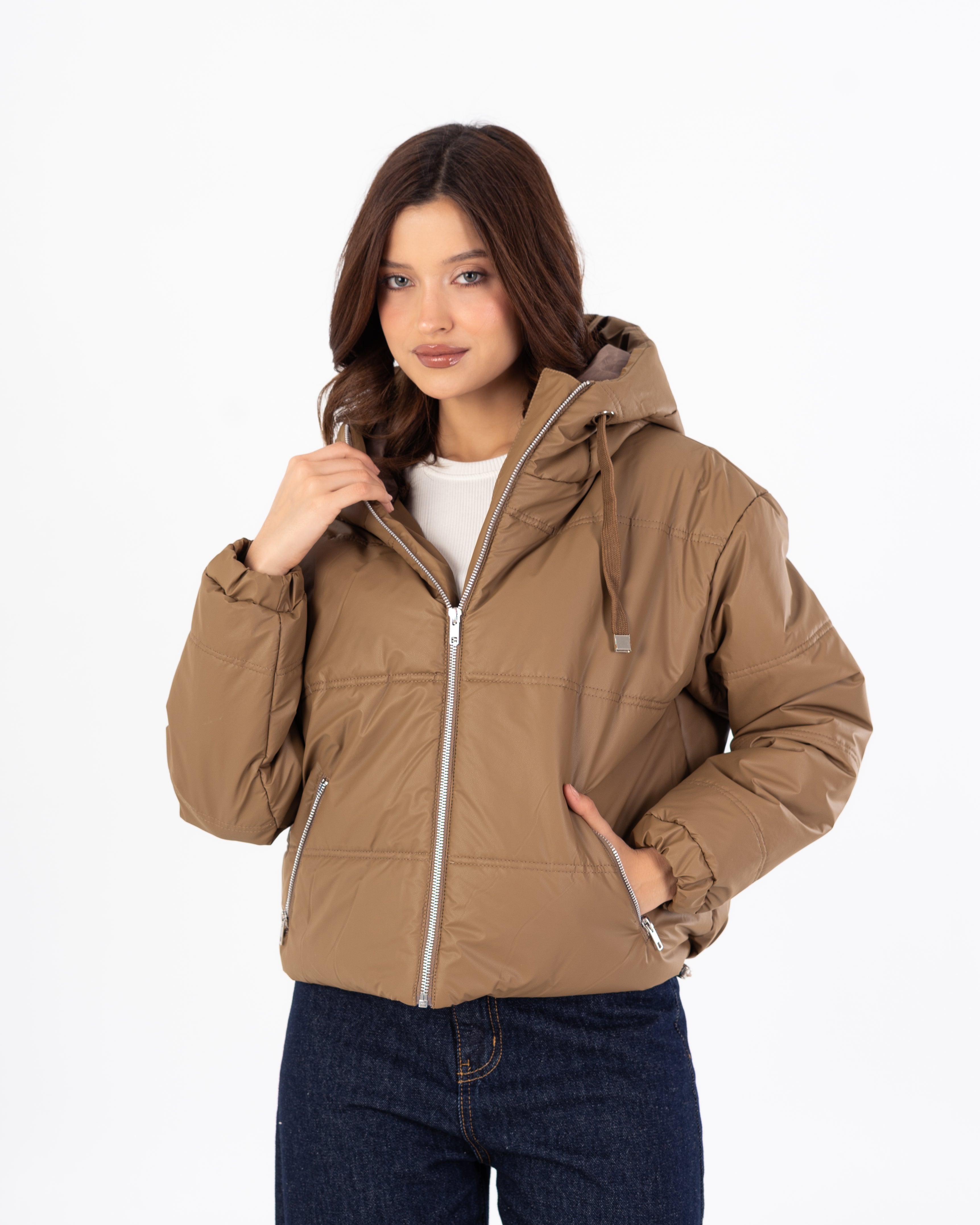 Short Leather Jacket – Hooded (Zipper Pocket)