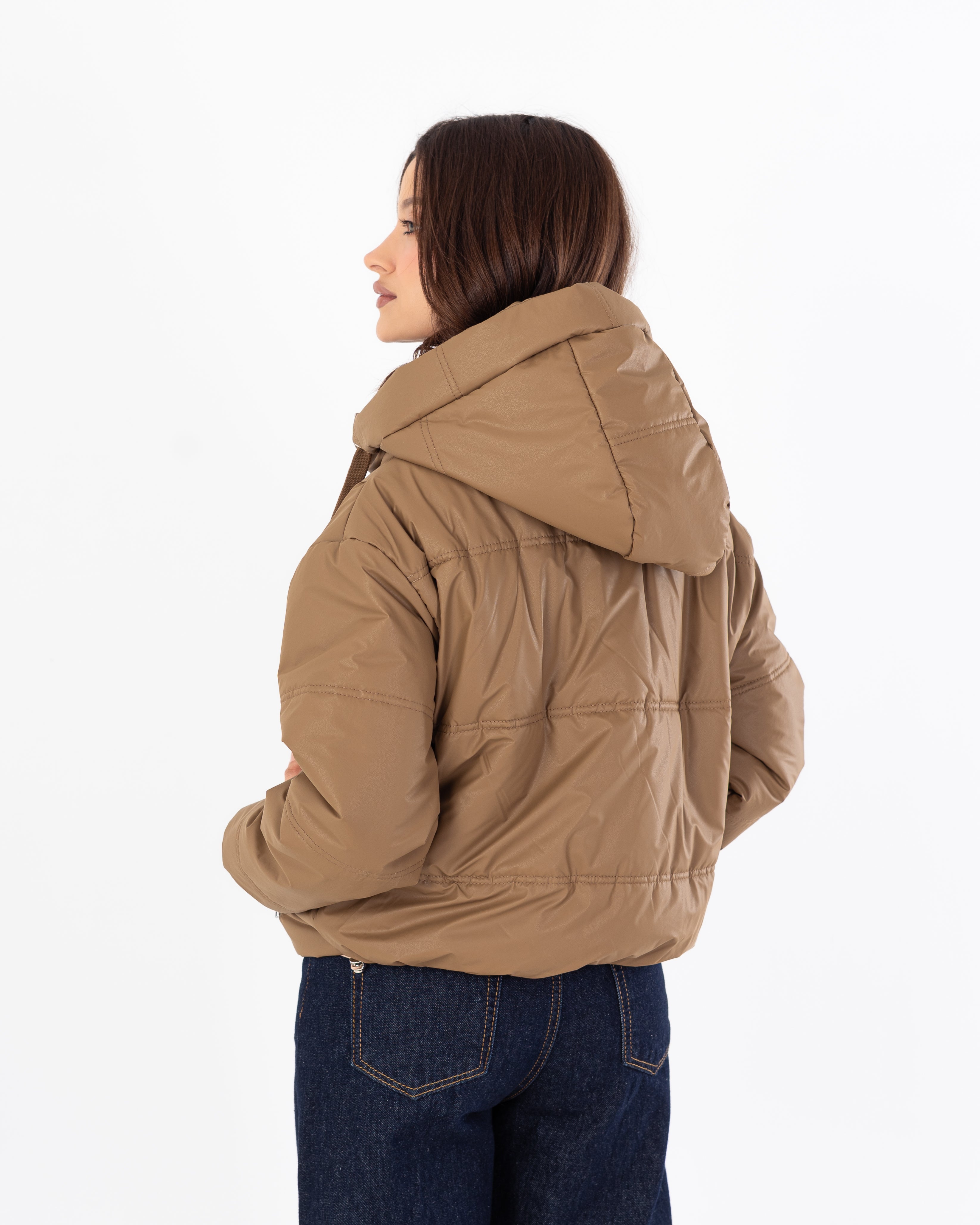 Short Leather Jacket – Hooded (Zipper Pocket)