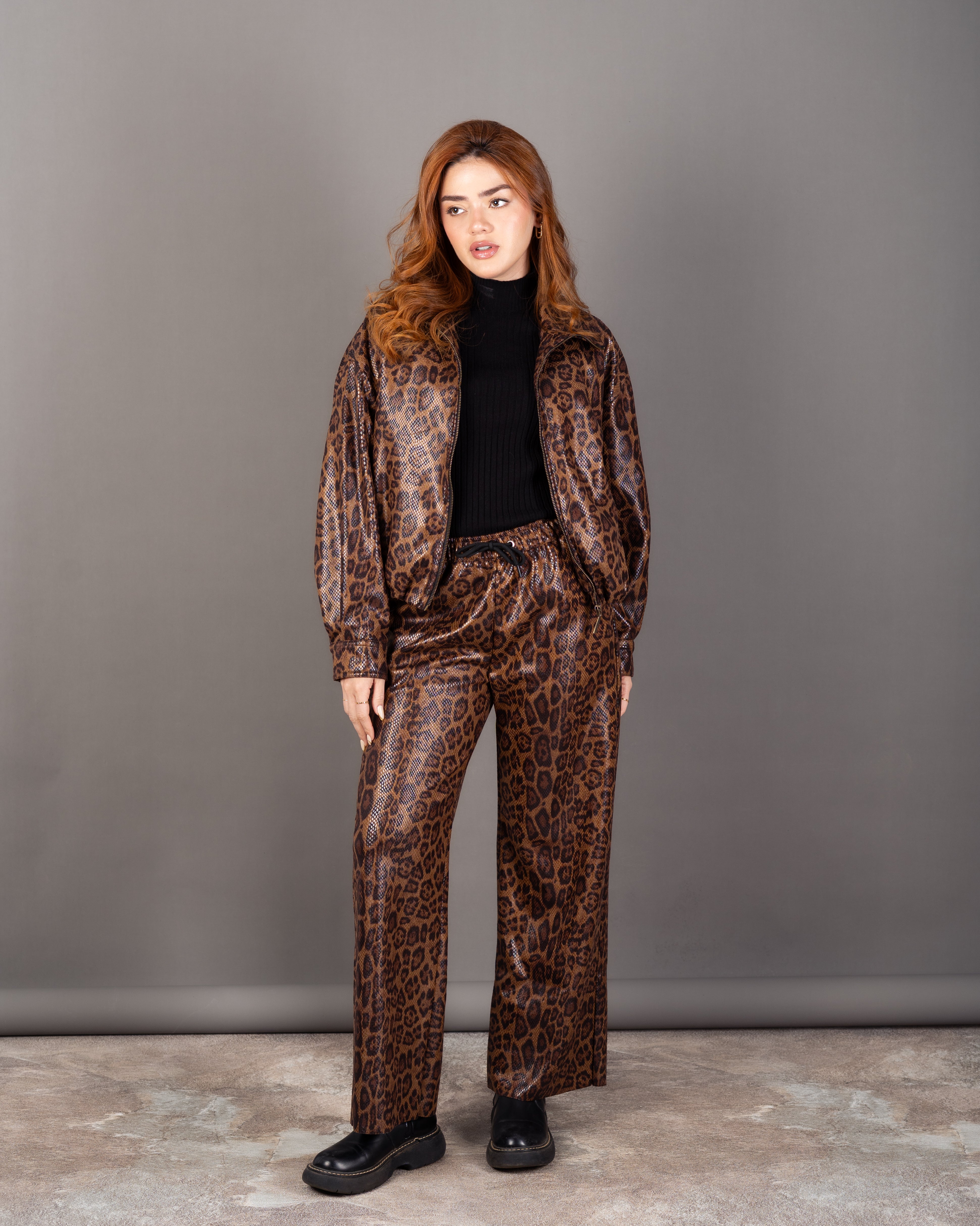 Tiger Print Zip-Up Jacket - With Elastic Waist