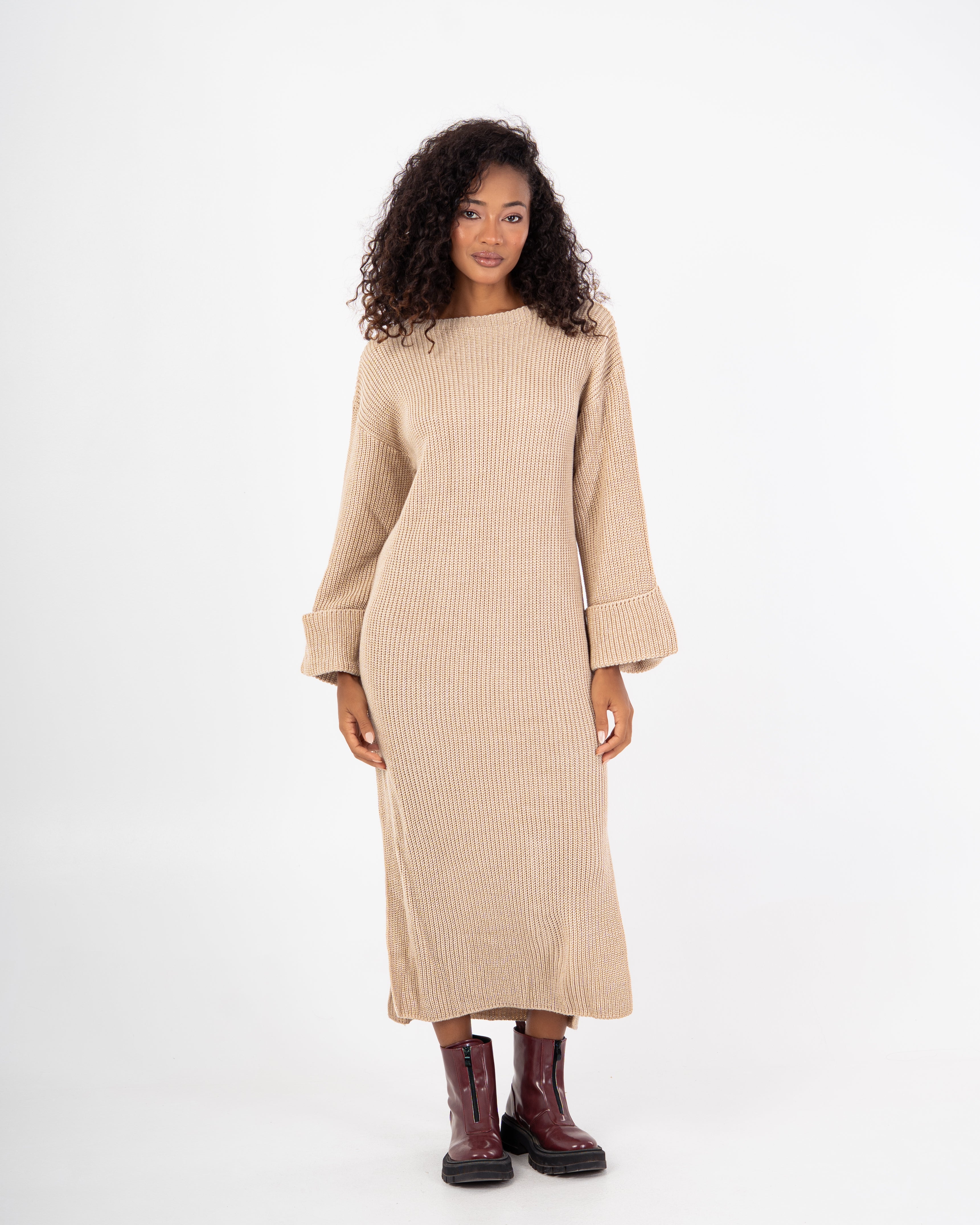 Knitwear Dress – Plain With Folded Sleeves